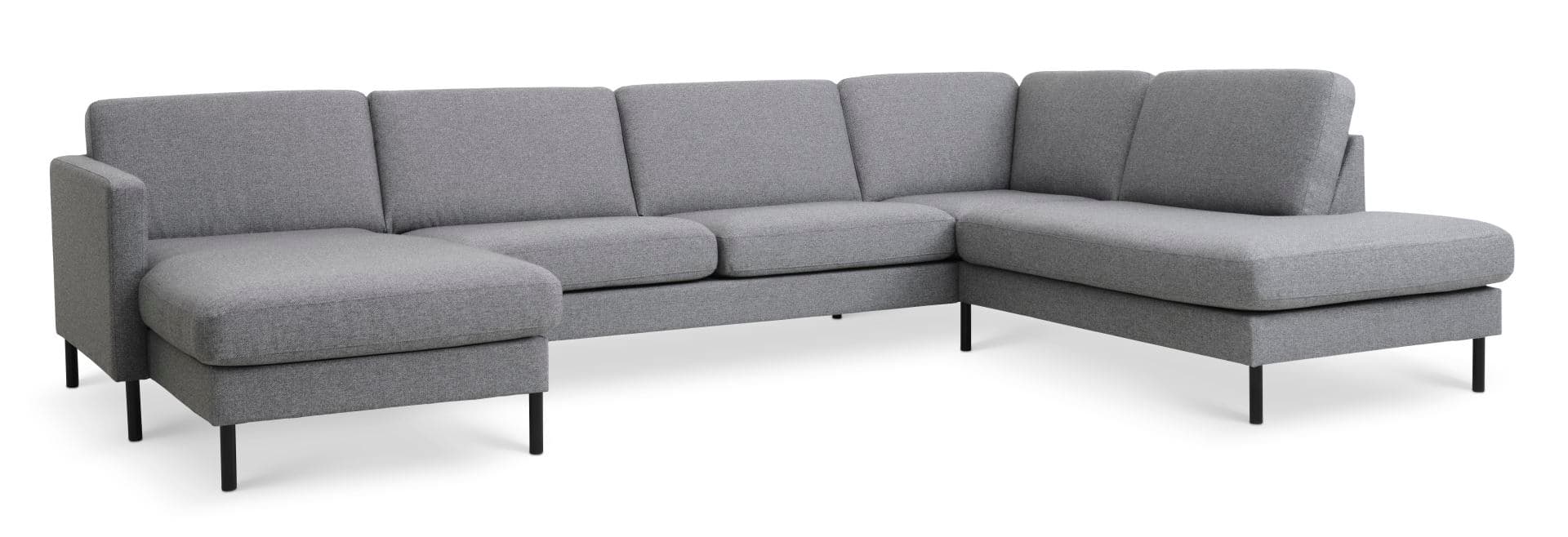 Askset 55 U OE soffa, med höger schäslong - ljus granitgrå polyesterväv och svart metall