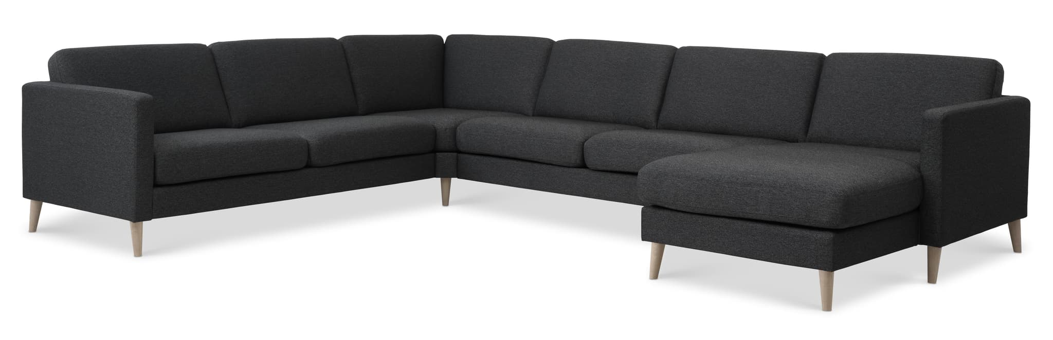 Askset 56 U 2C3D soffa - antracitgrå polyestertyg och naturligt trä