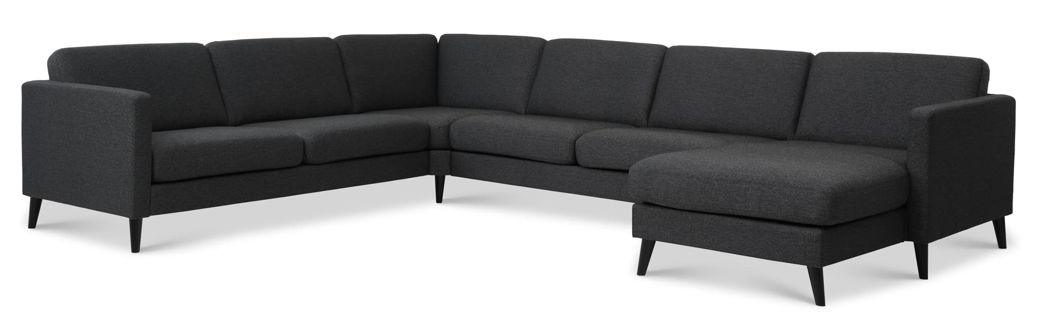 Askset 56 U 2C3D soffa - antracitgrå polyesterväv och svart trä