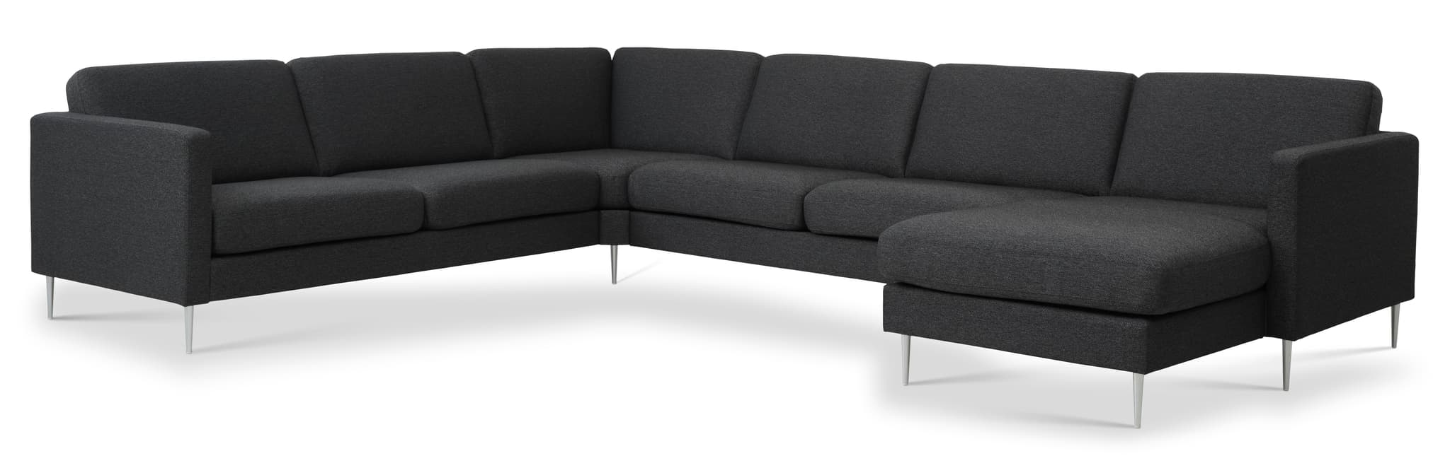 Askset 56 U 2C3D soffa - antracitgrå polyesterväv och borstad aluminium