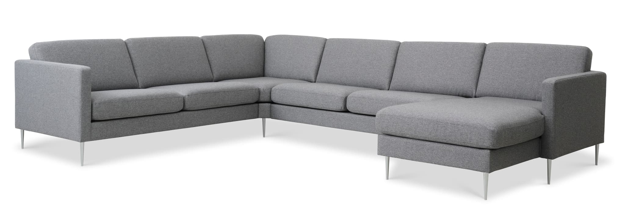 Askset 56 U 2C3D soffa - ljus granitgrå polyesterväv och borstad aluminium