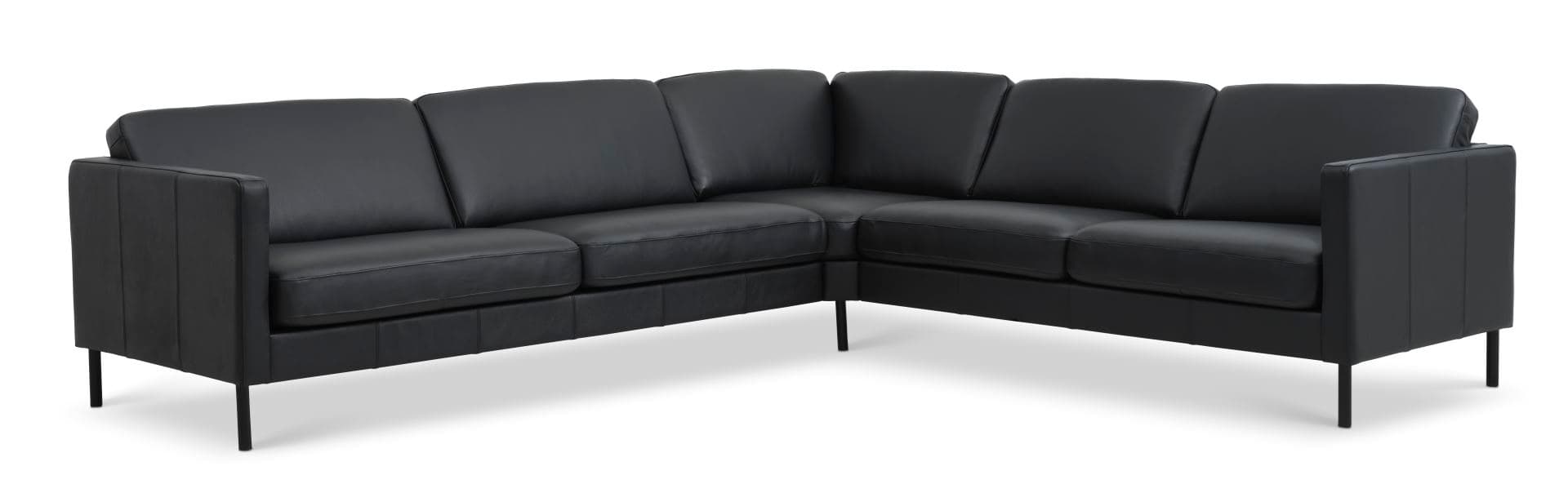 Askset 57 hörnsoffa - svart semianilinläder och svart metall