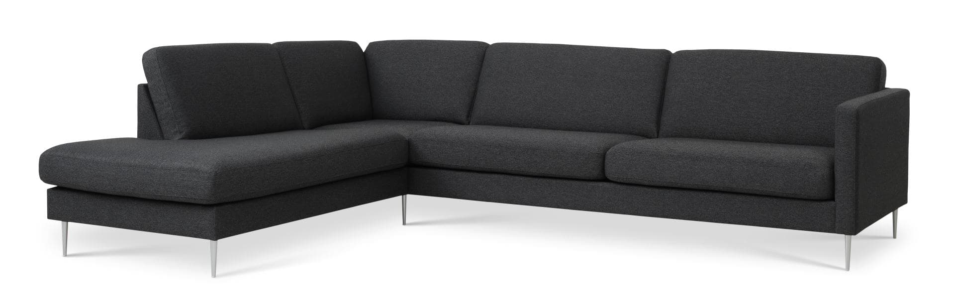 Askset 60 stor OE-soffa, med vänster schäslong - antracitgrå polyestertyg och borstad aluminium