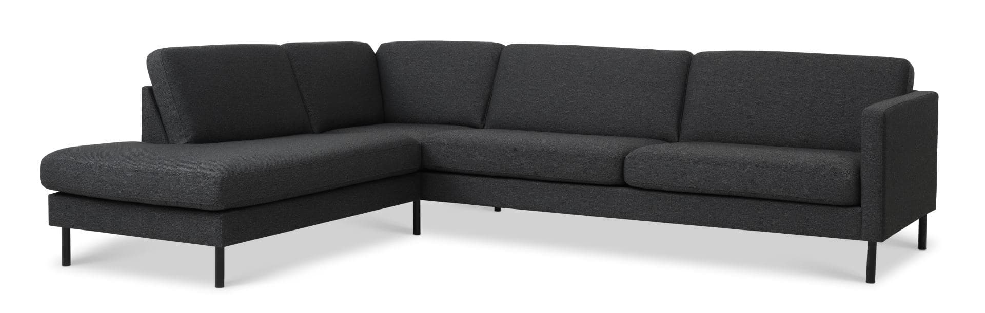 Askset 60 stor OE-soffa, med vänster schäslong - antracitgrå polyestertyg och svart metall
