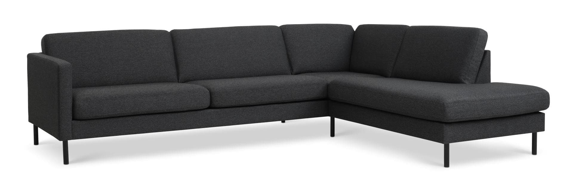Askset 61 stor OE-soffa, med höger schäslong - antracitgrå polyestertyg och svart metall
