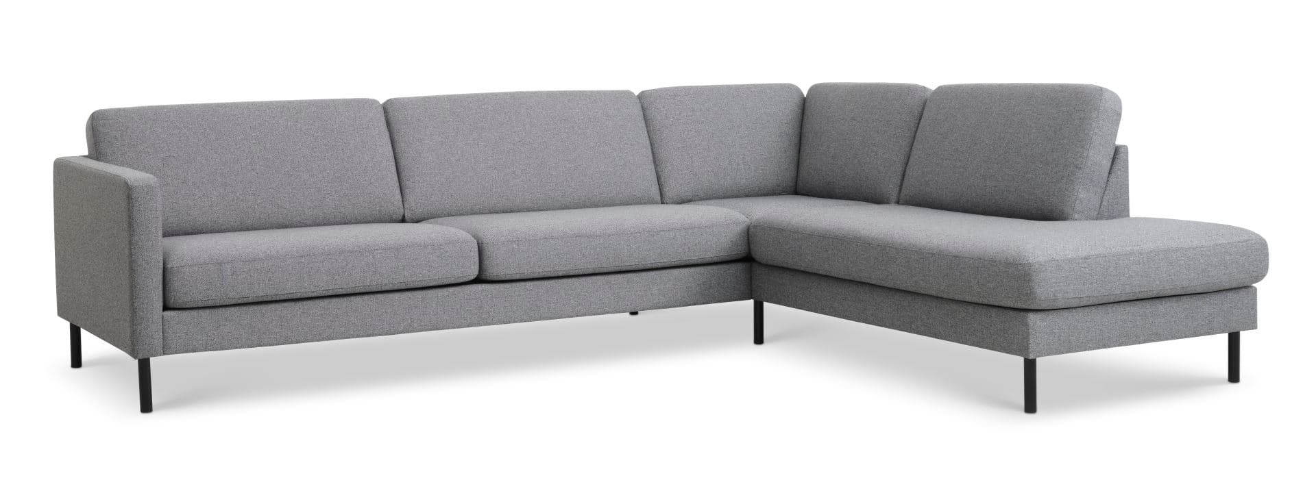 Askset 61 stor OE soffa, med höger schäslong - ljus granitgrå polyesterväv och svart metall