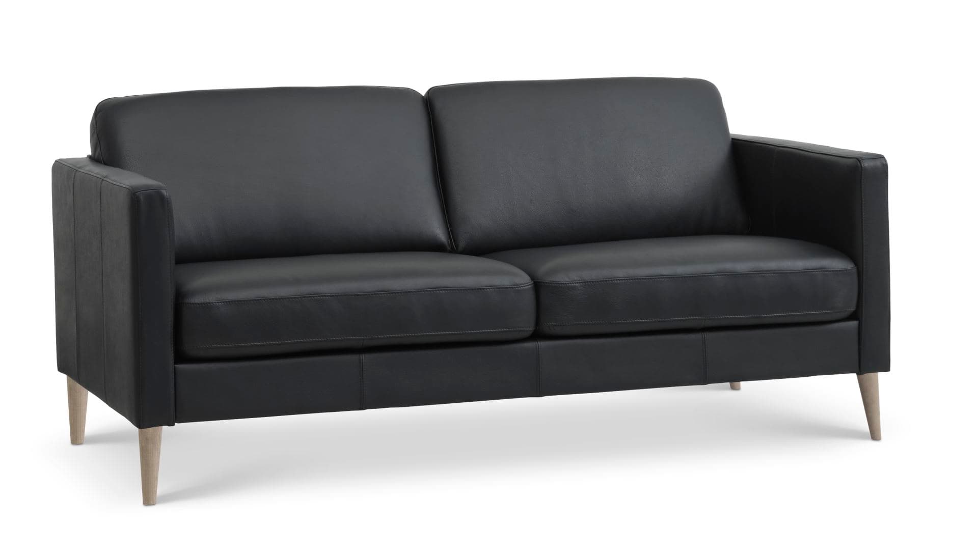Ask 2,5 sits soffa - svart semianilinläder och naturligt trä