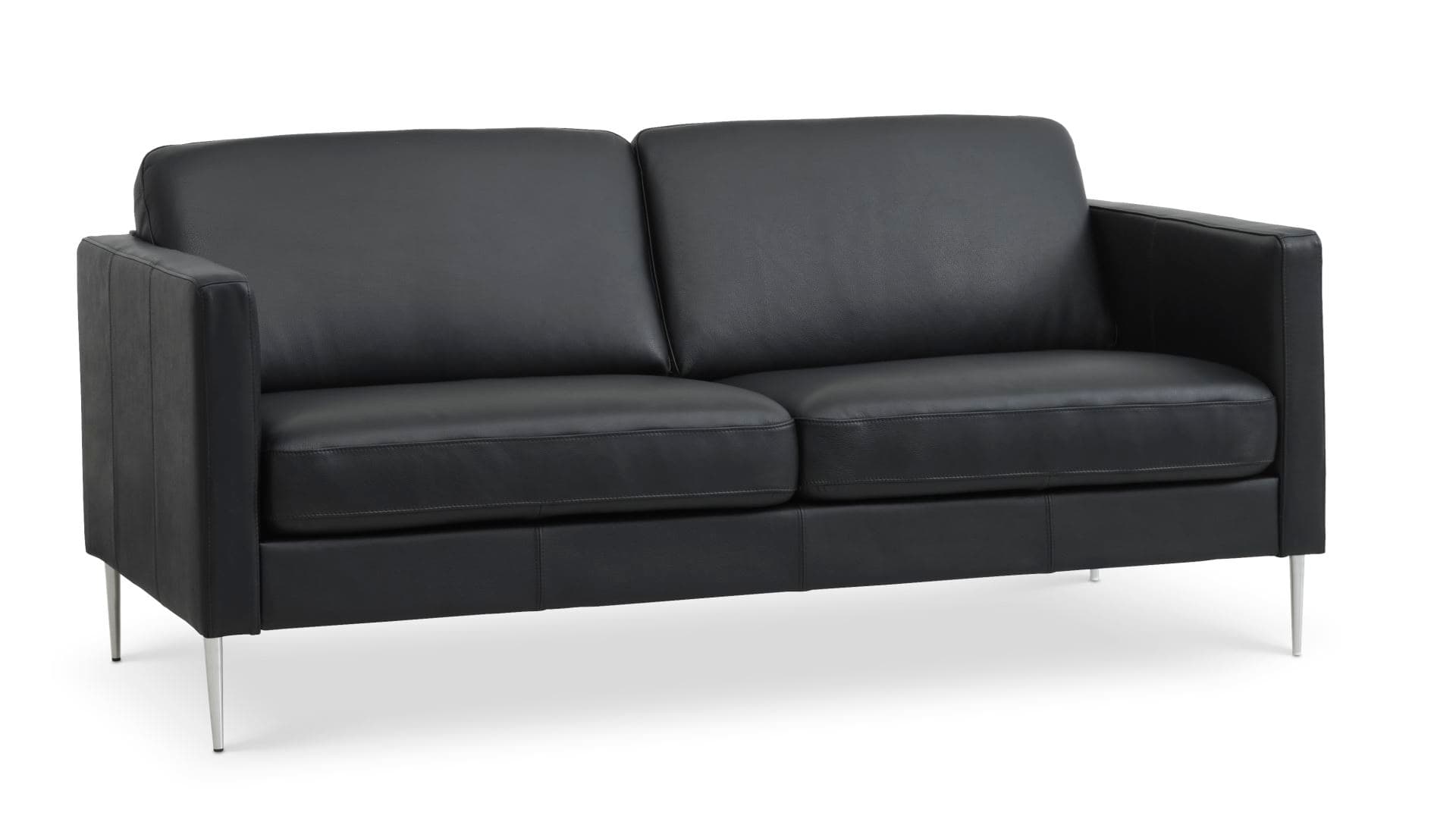 Ask 2,5 sits soffa - svart semianilinläder och borstad aluminium