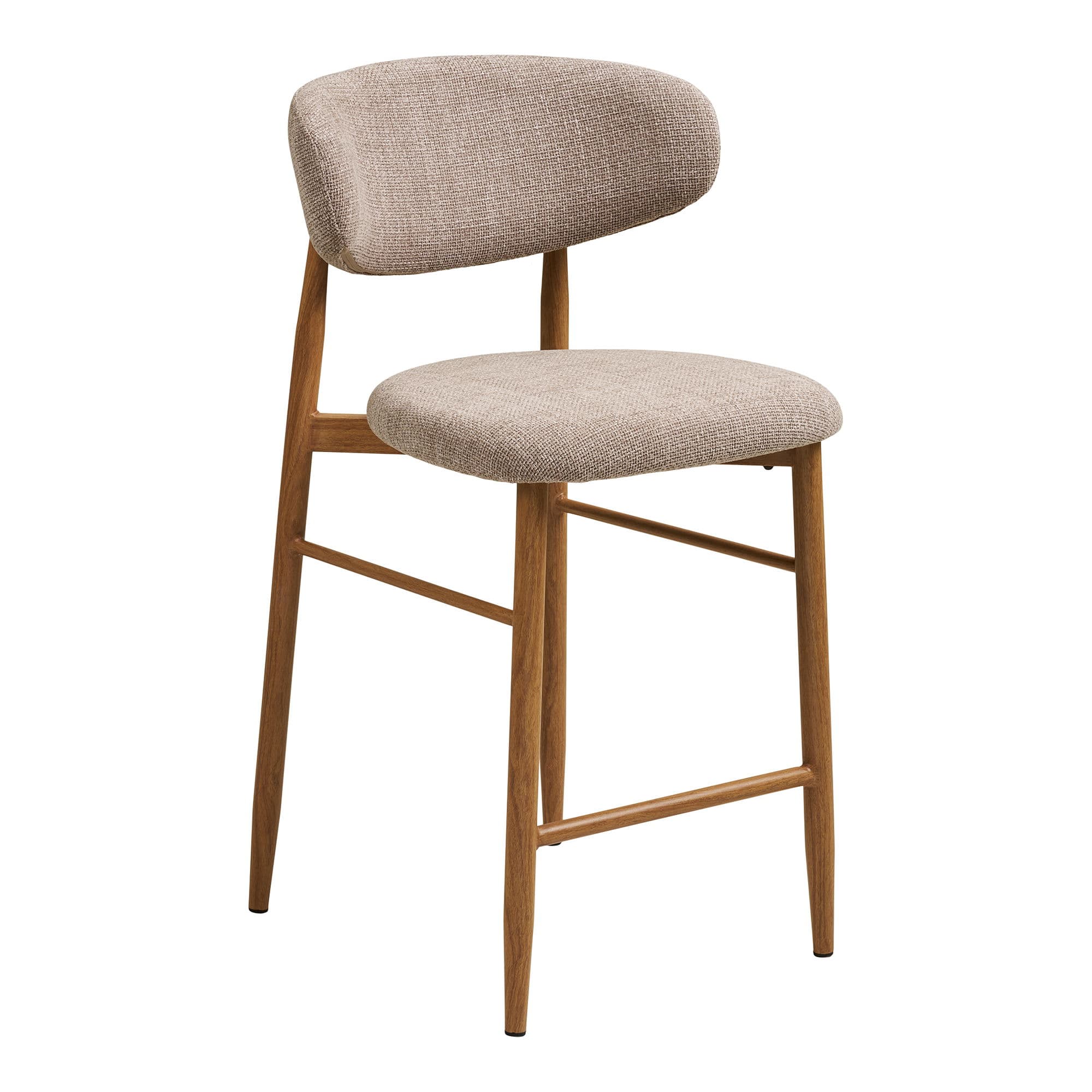 HOUSE NORDIC Levanto barstol, med ryggstöd och fotstöd - sandfärgad polyester och stål med träliknande naturmaterial