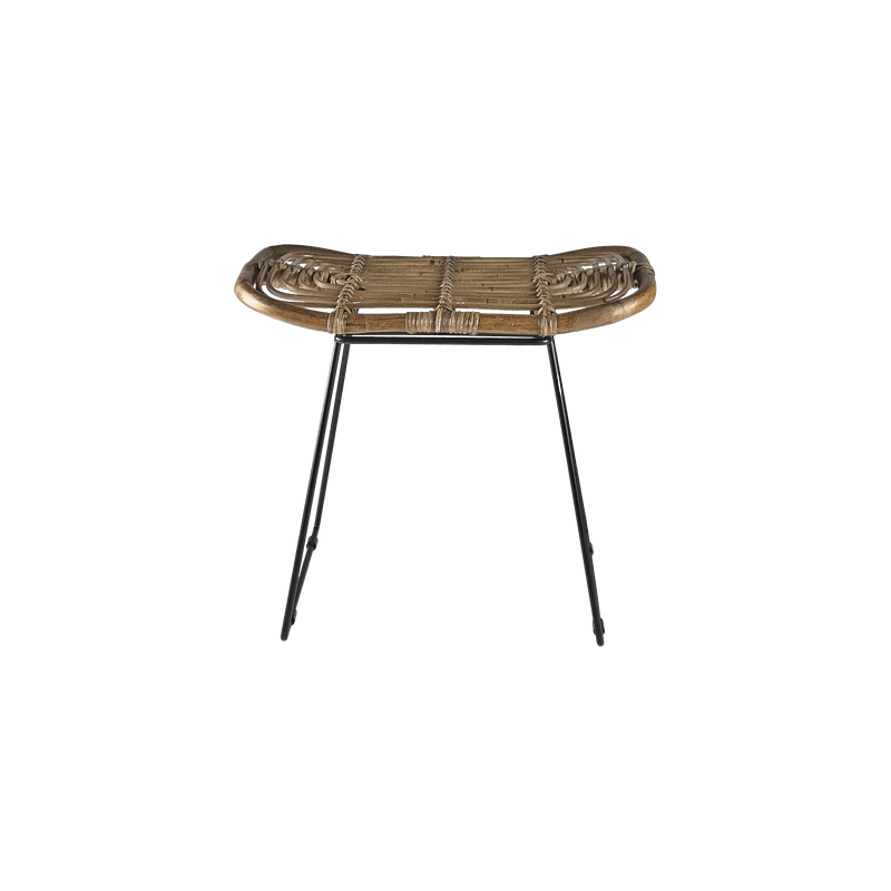 VILLA COLLECTION Sokna pall, rektangulär - naturlig rotting och svart metall (53x33)