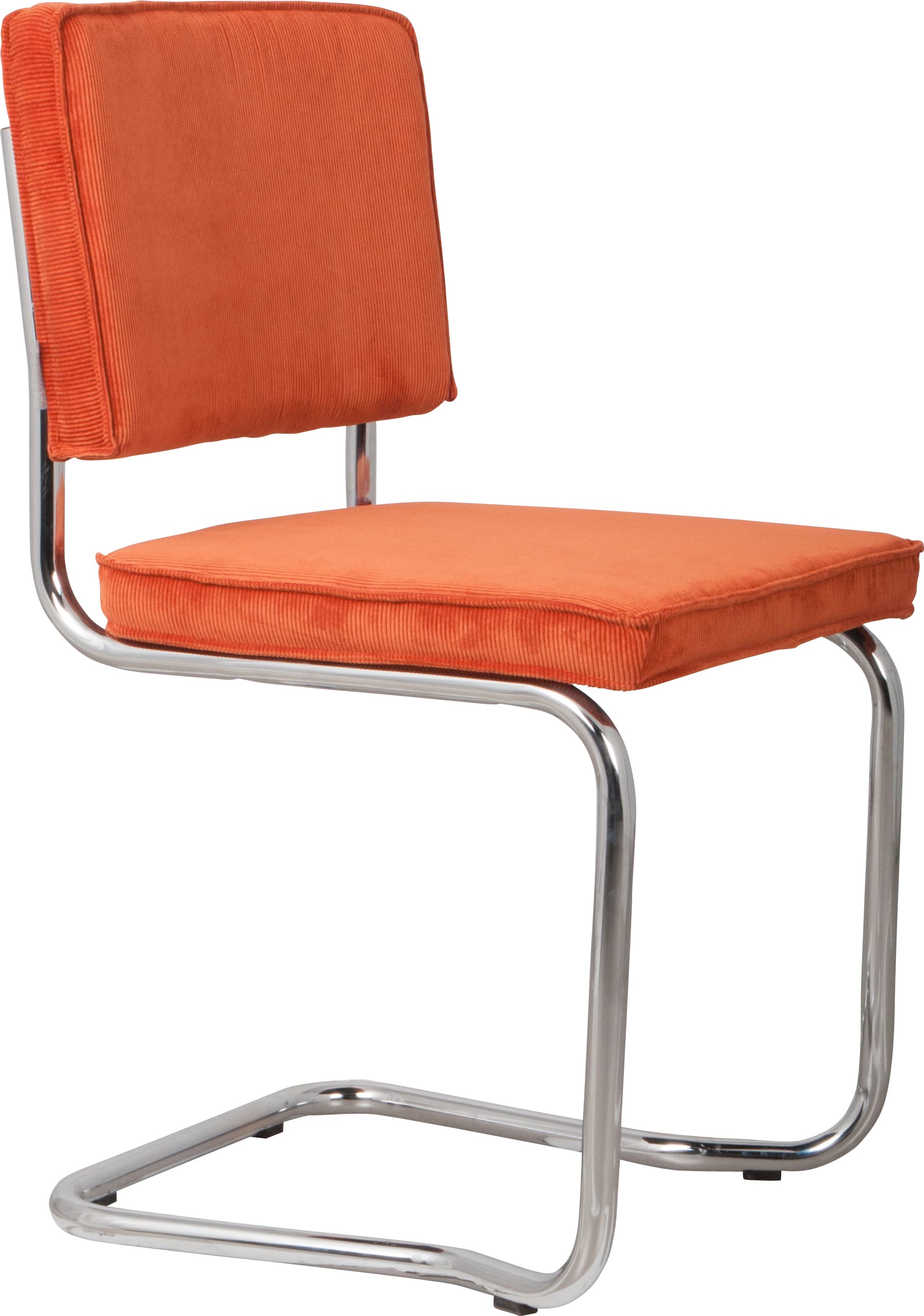 ZUIVER Ridge Rib Kink matbordsstol, stapelbar - orange sammet och silverkrom