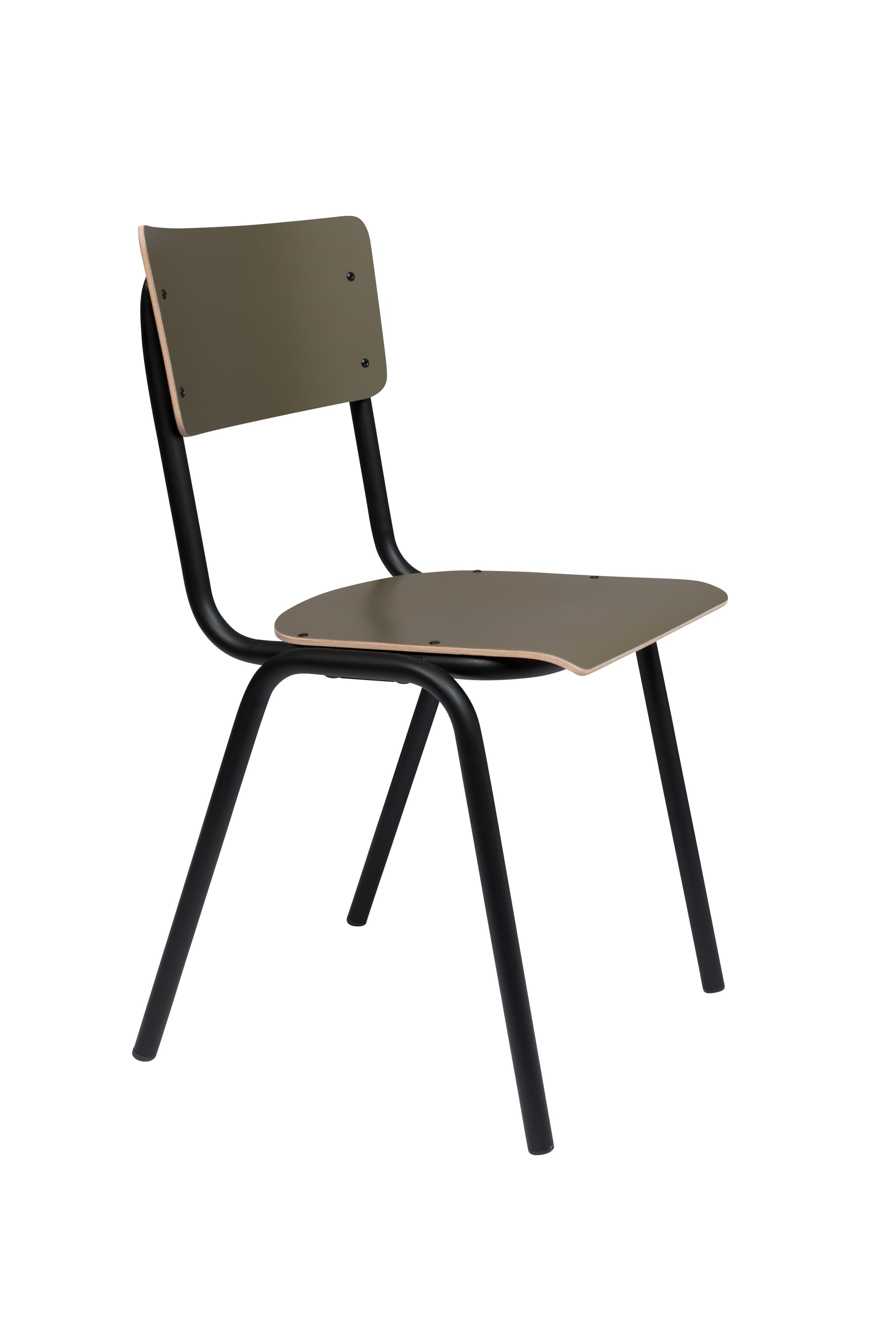 ZUIVER Back To School matbordsstol, stapelbar - matt oliv HPL och svart stål