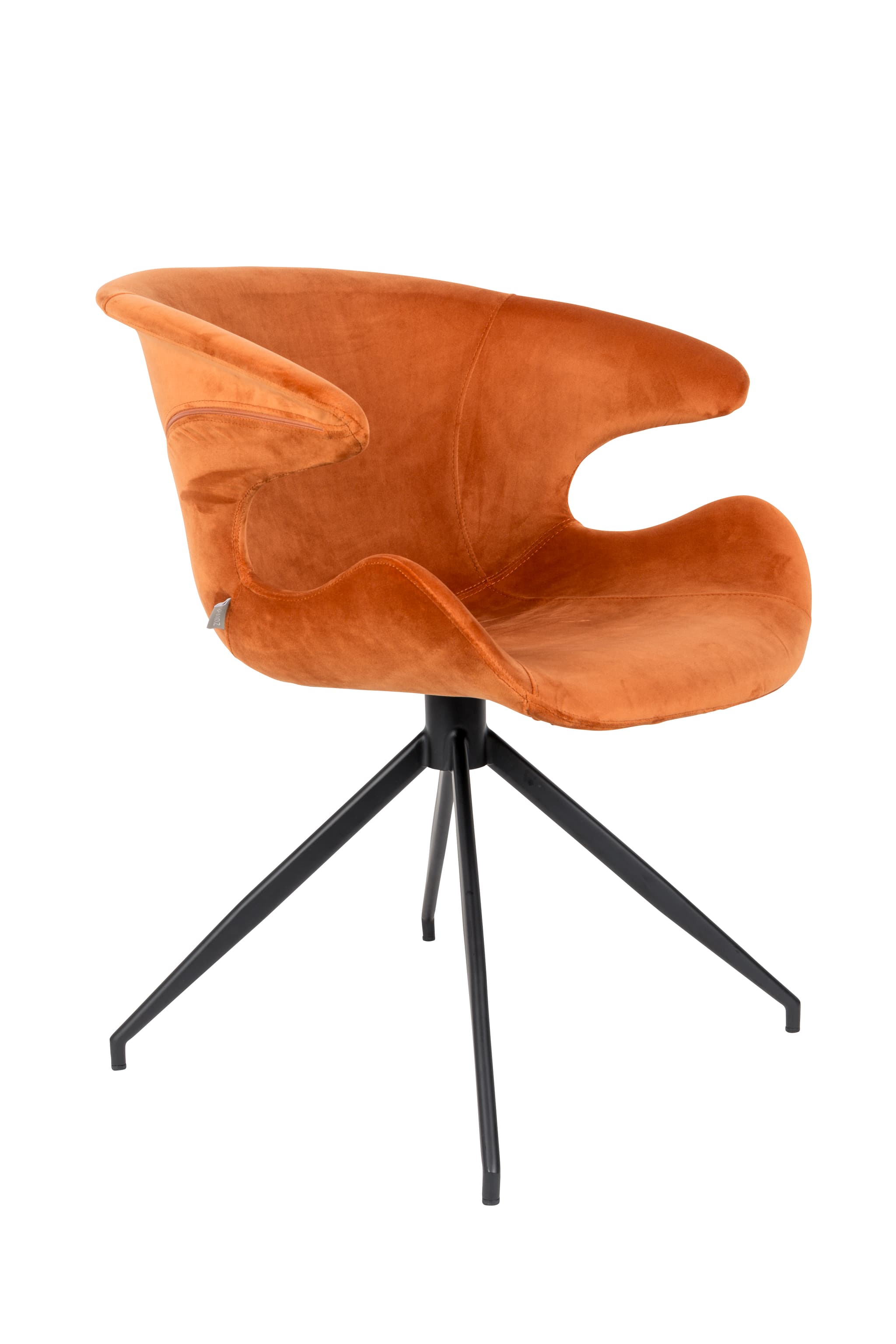ZUIVER Mia matbordsstol, med armstöd - orange sammetspolyester och svart metall
