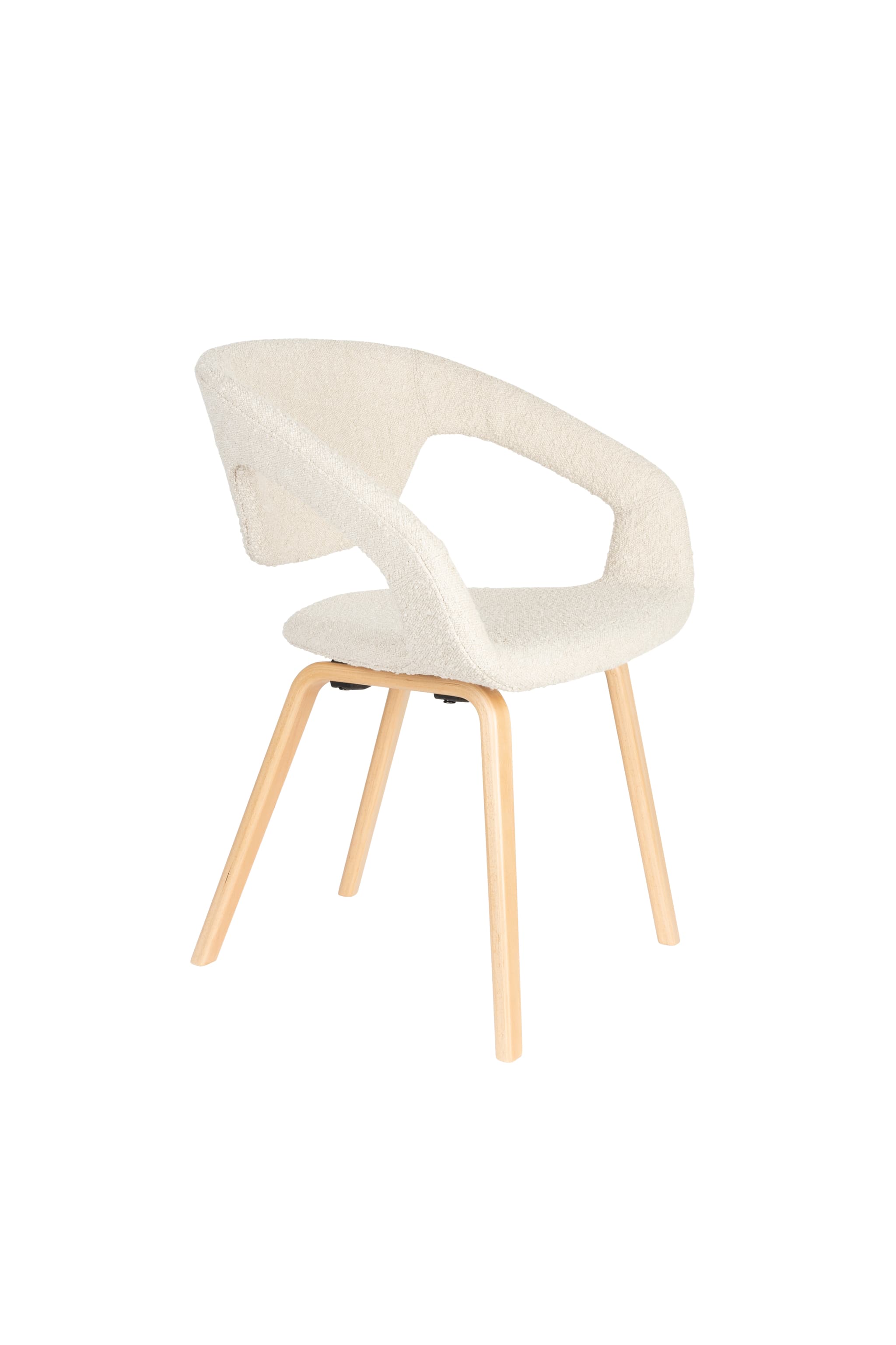 ZUIVER Flexback matbordsstol, m. armstöd - beige bouclé och naturligt bokträ