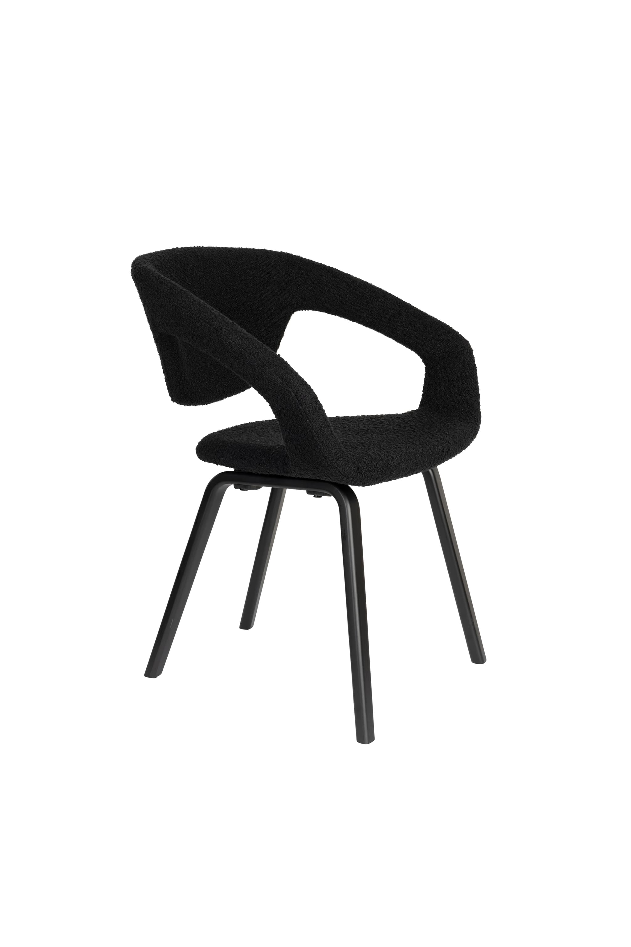 ZUIVER Flexback matbordsstol, m. armstöd - svart bouclé och svart bokträ