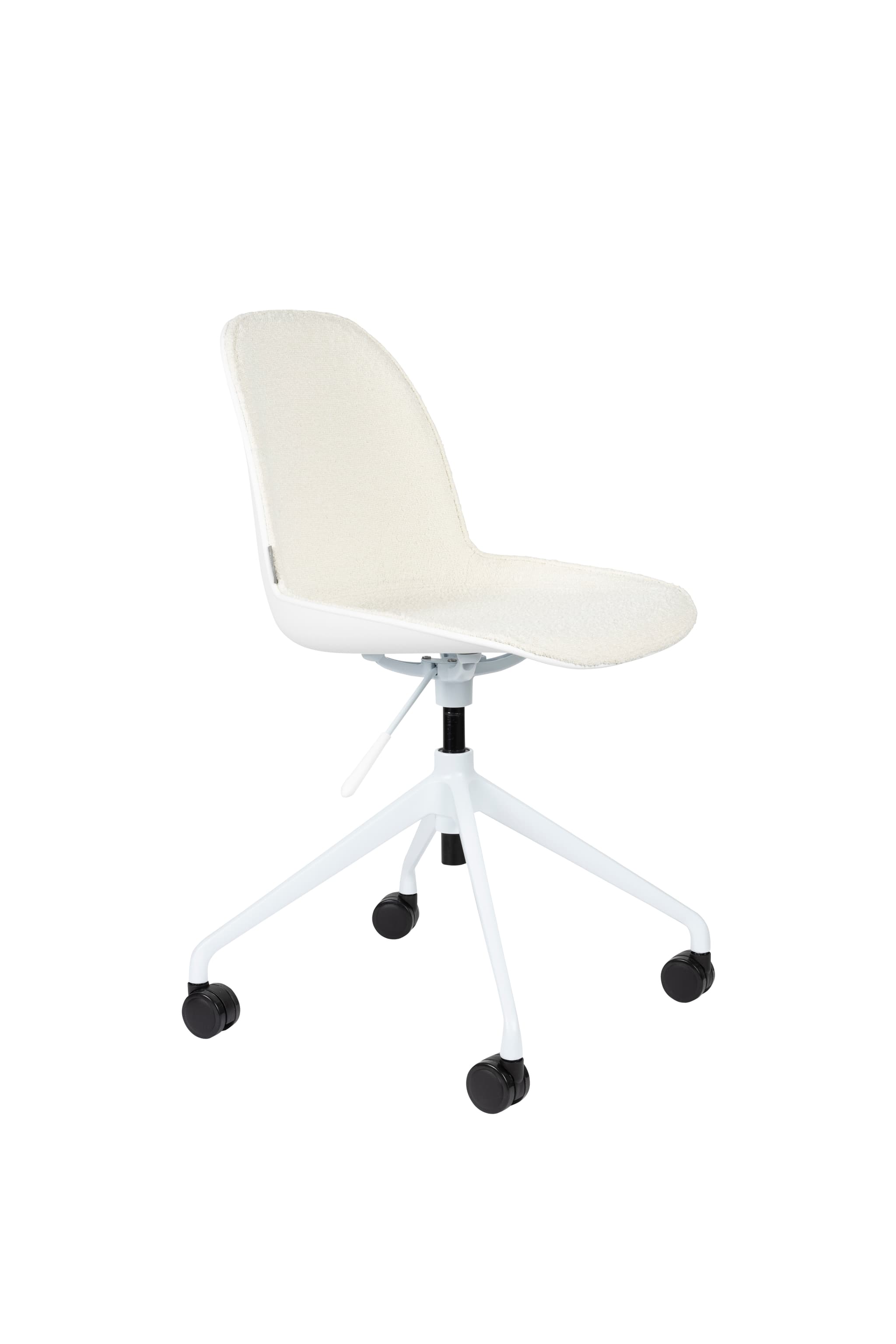 ZUIVER Albert Kuip kontorsstol, med hjul - vit polyester och vit aluminium