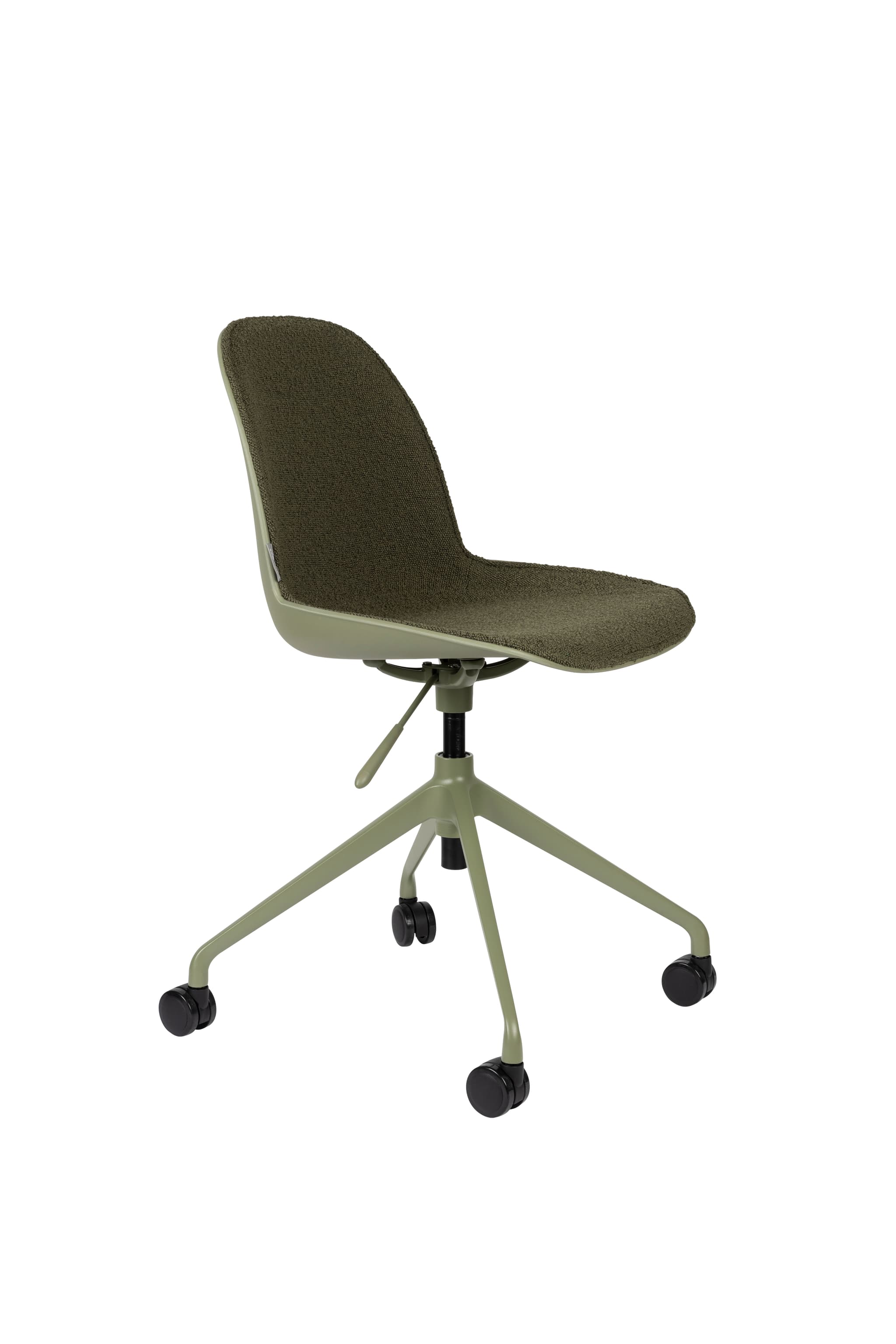 ZUIVER Albert Kuip kontorsstol, med hjul - grön polyester och grön aluminium