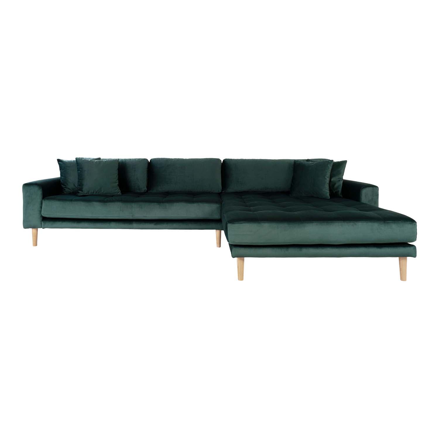HOUSE NORDIC Lido Fåtölj Soffa, med Höger Schäslong - Mörkgrön Velour och Naturligt Trä