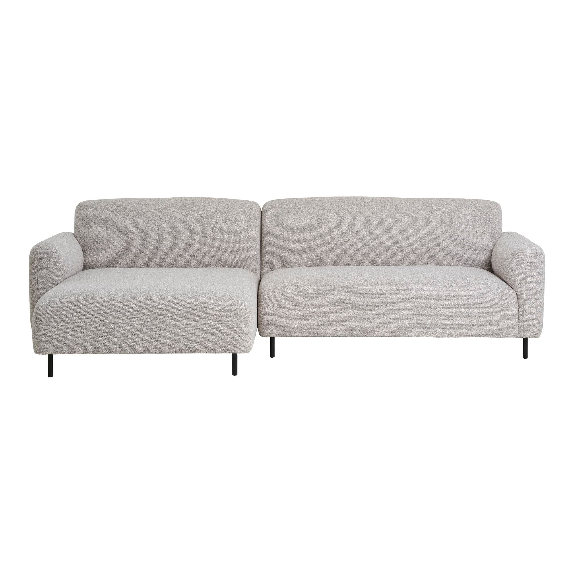 HOUSE NORDIC Salvador loungesoffa, med vänster schäslong - ljusgrått bouclé polyestertyg och svart