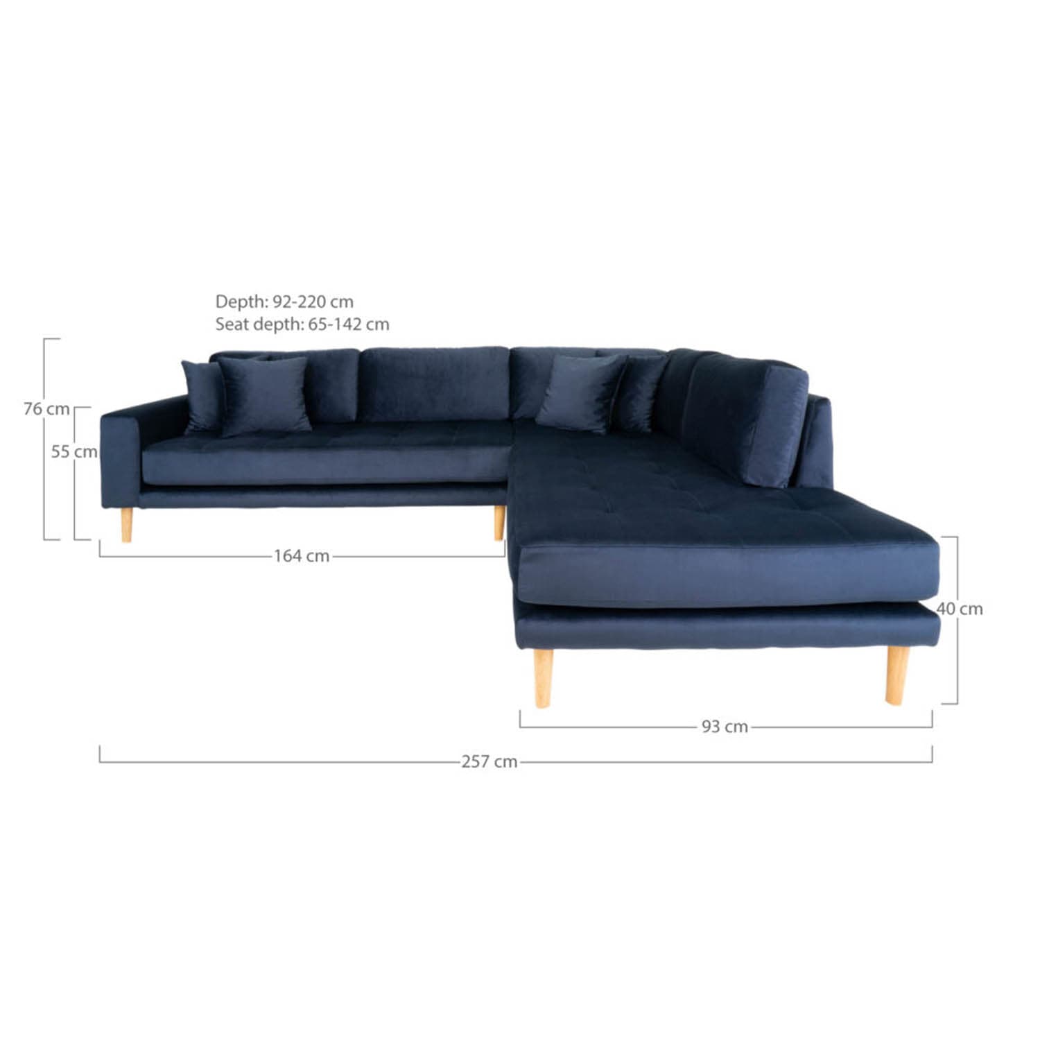 HOUSE NORDIC Lido Hörnsoffa, med Öppen Ände - Blå Velour och Naturlig Ek