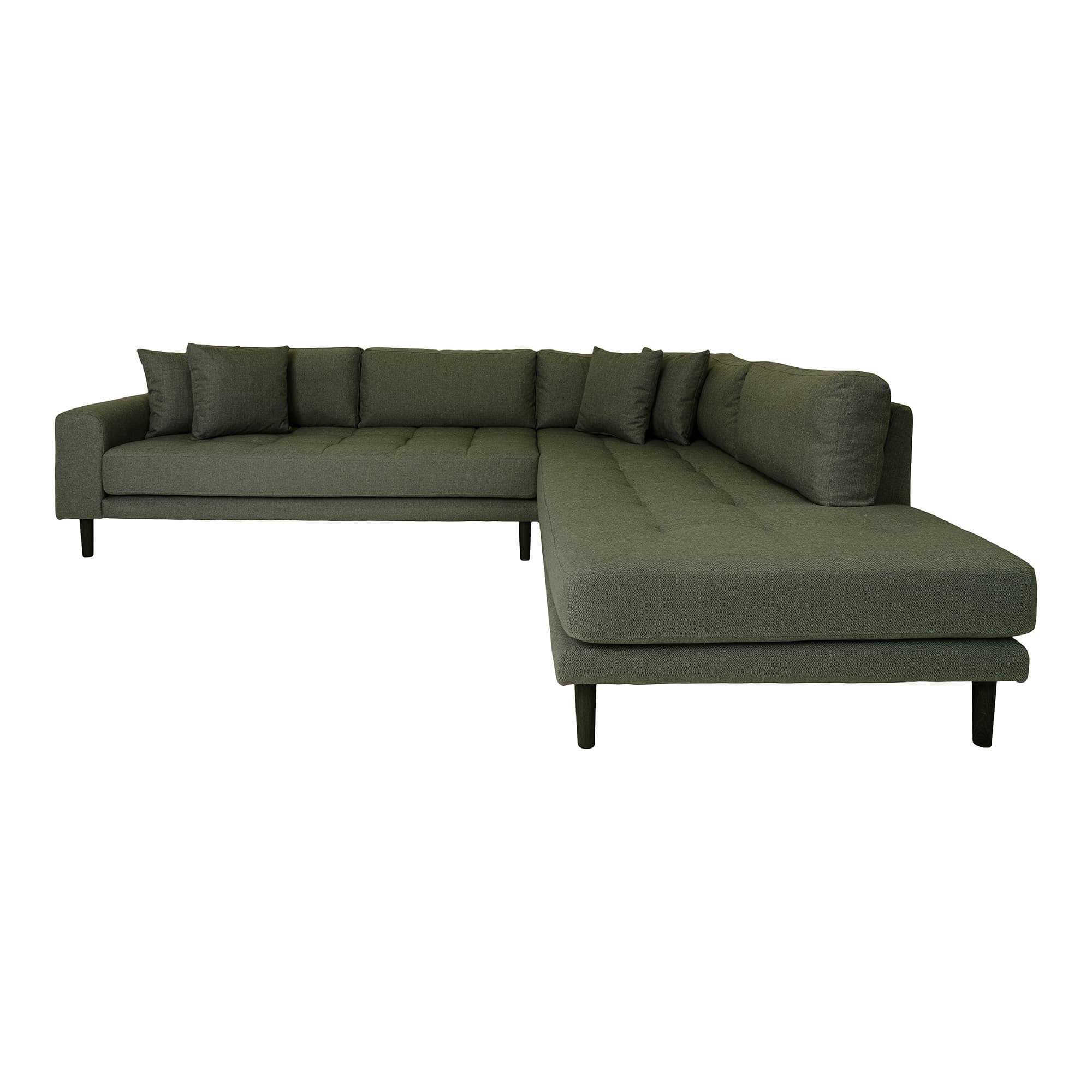 HOUSE NORDIC Lido hörnsoffa, högervänd, w. 4 kuddar - olivgrön polyester och svart trä
