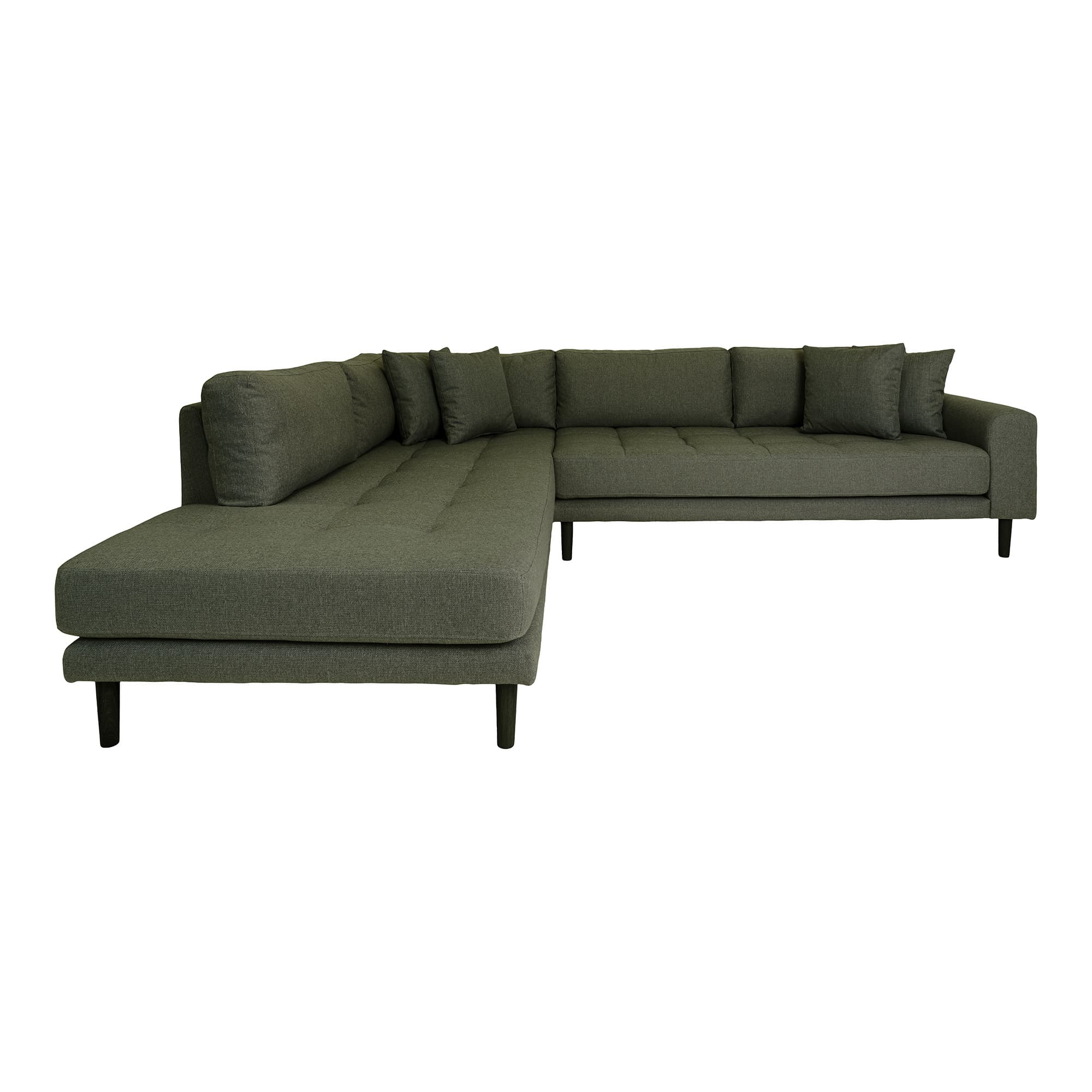 HOUSE NORDIC Lido hörnsoffa, vänstervänd, w. 4 kuddar - olivgrön polyester och svart trä