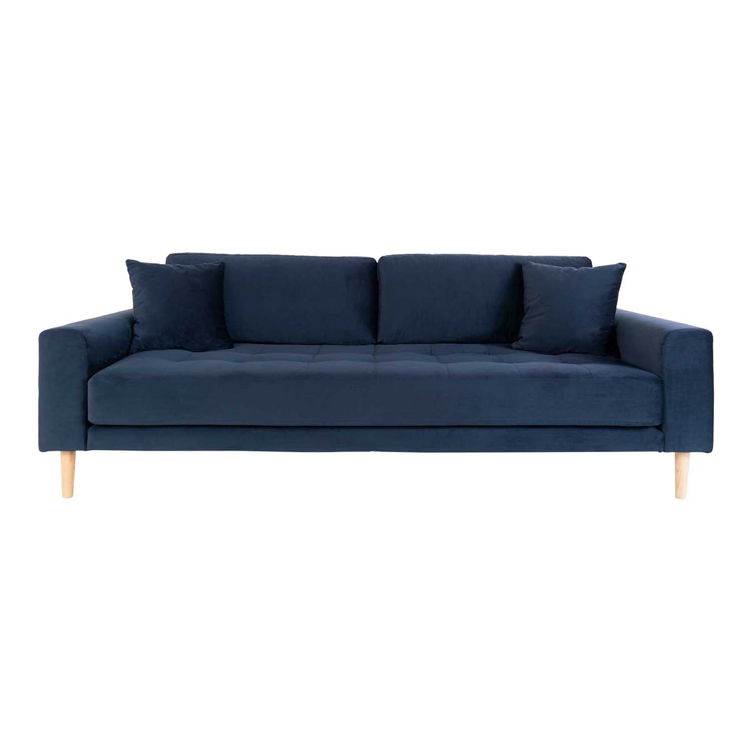 HOUSE NORDIC Lido 3-sits Soffa - Mörkblå Velour och Naturligt Trä