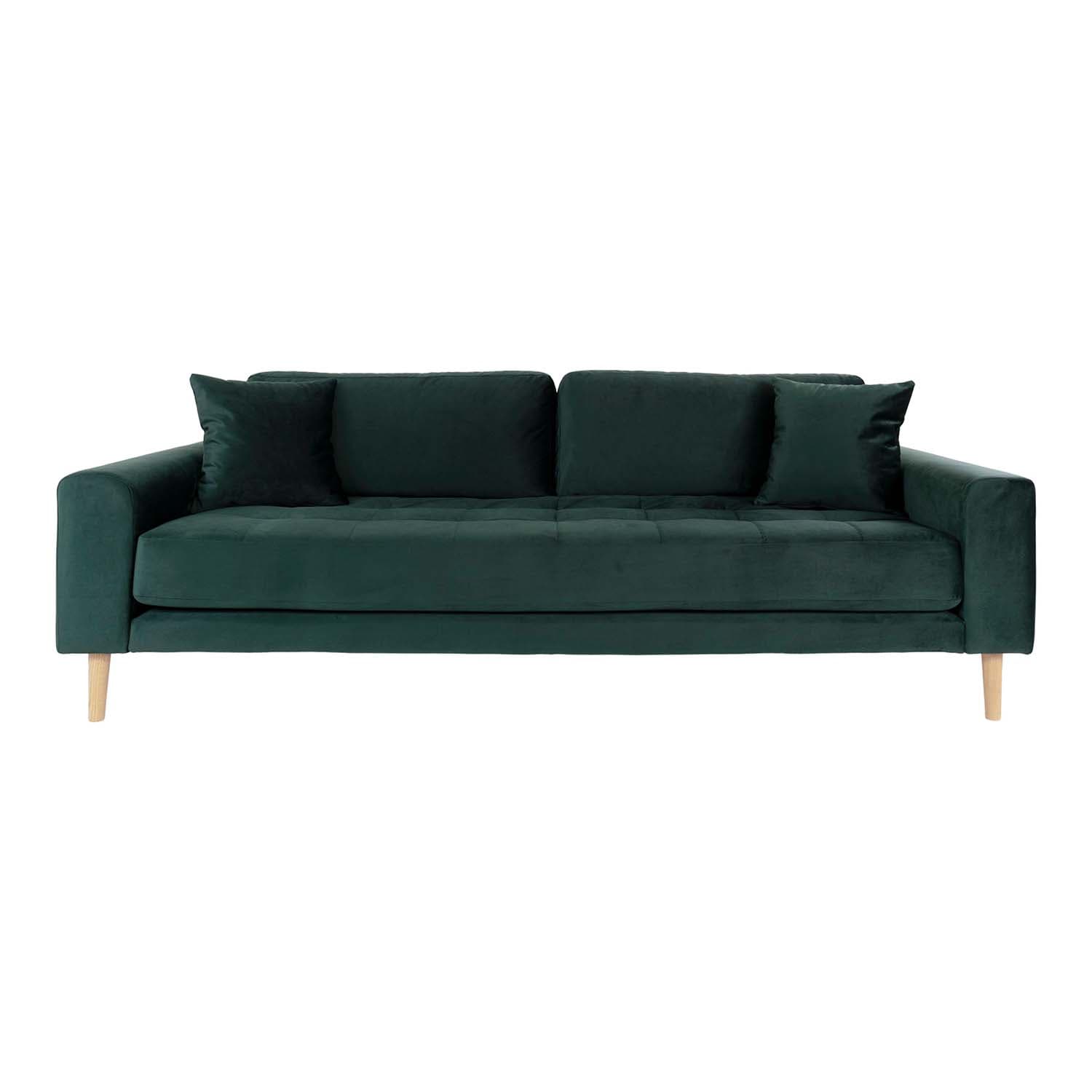 HOUSE NORDIC Lido 3-sits Soffa - Mörkgrön Velour och Naturligt Trä