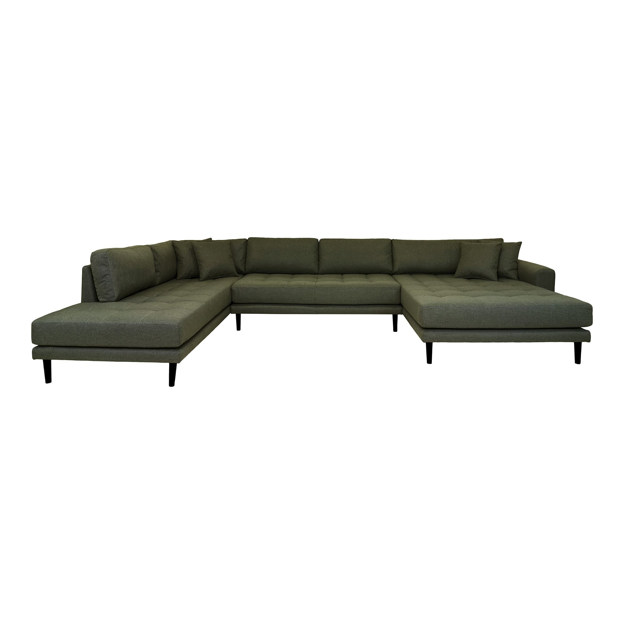HOUSE NORDIC Lido U-Soffa, med öppen ände vänd åt höger och 4 kuddar - olivgrön polyester och svart trä