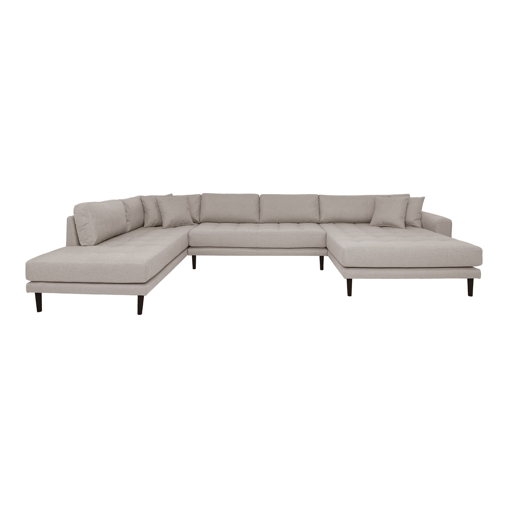 HOUSE NORDIC Lido U-Soffa, med öppen ände vänd åt höger och 4 kuddar - sten polyester och svart trä