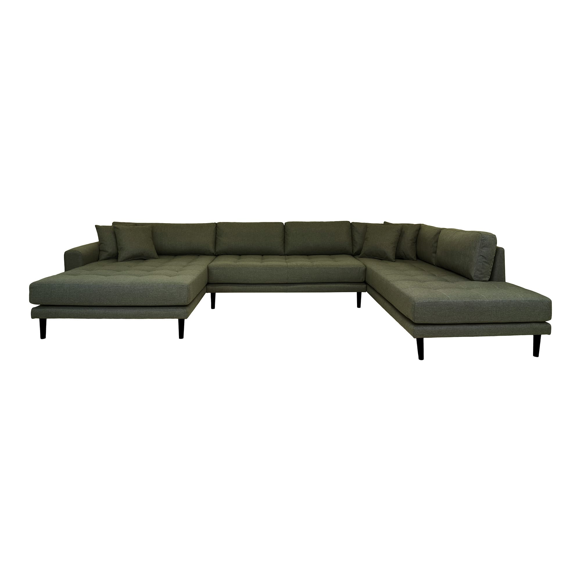 HOUSE NORDIC Lido U-Soffa, med öppen ände vänd åt vänster och 4 kuddar - olivgrön polyester och svart trä