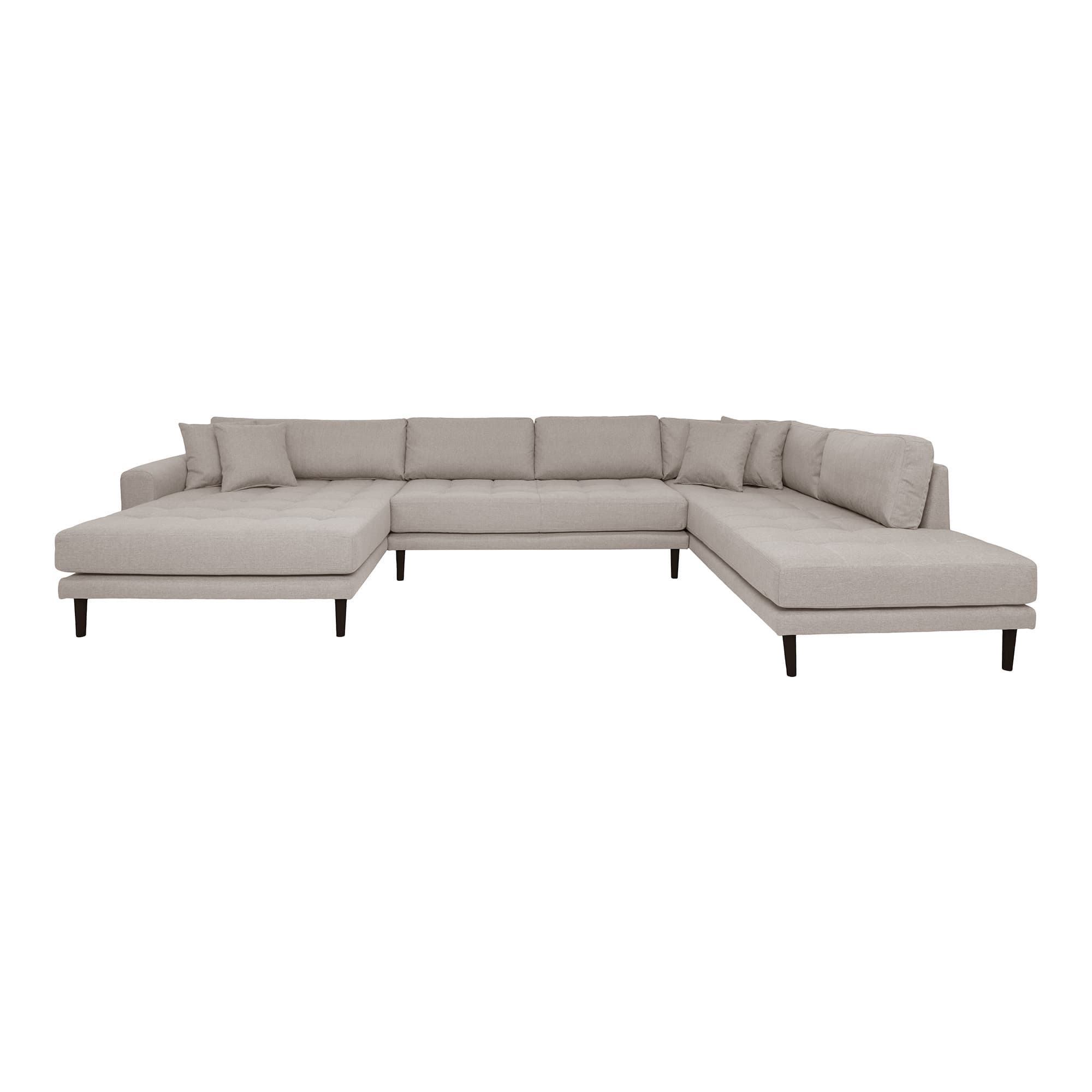 HOUSE NORDIC Lido U-Soffa, med öppen ände vänd åt vänster och 4 kuddar - sten polyester och svart trä