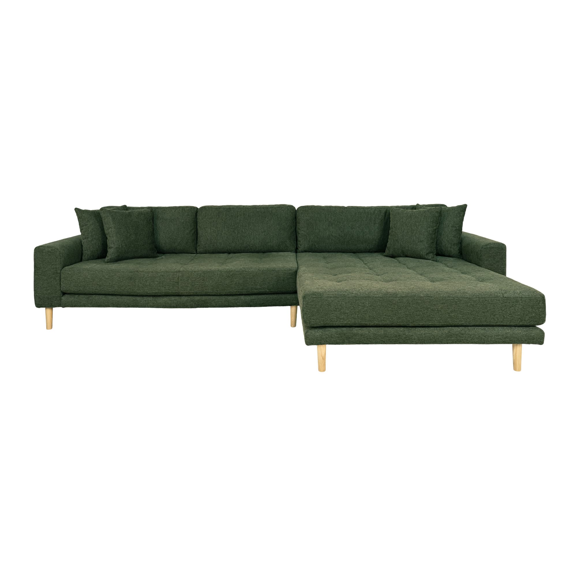 HOUSE NORDIC Lido lounge soffa, höger schäslong, m. 4 kuddar - olivgrön polyester och ek