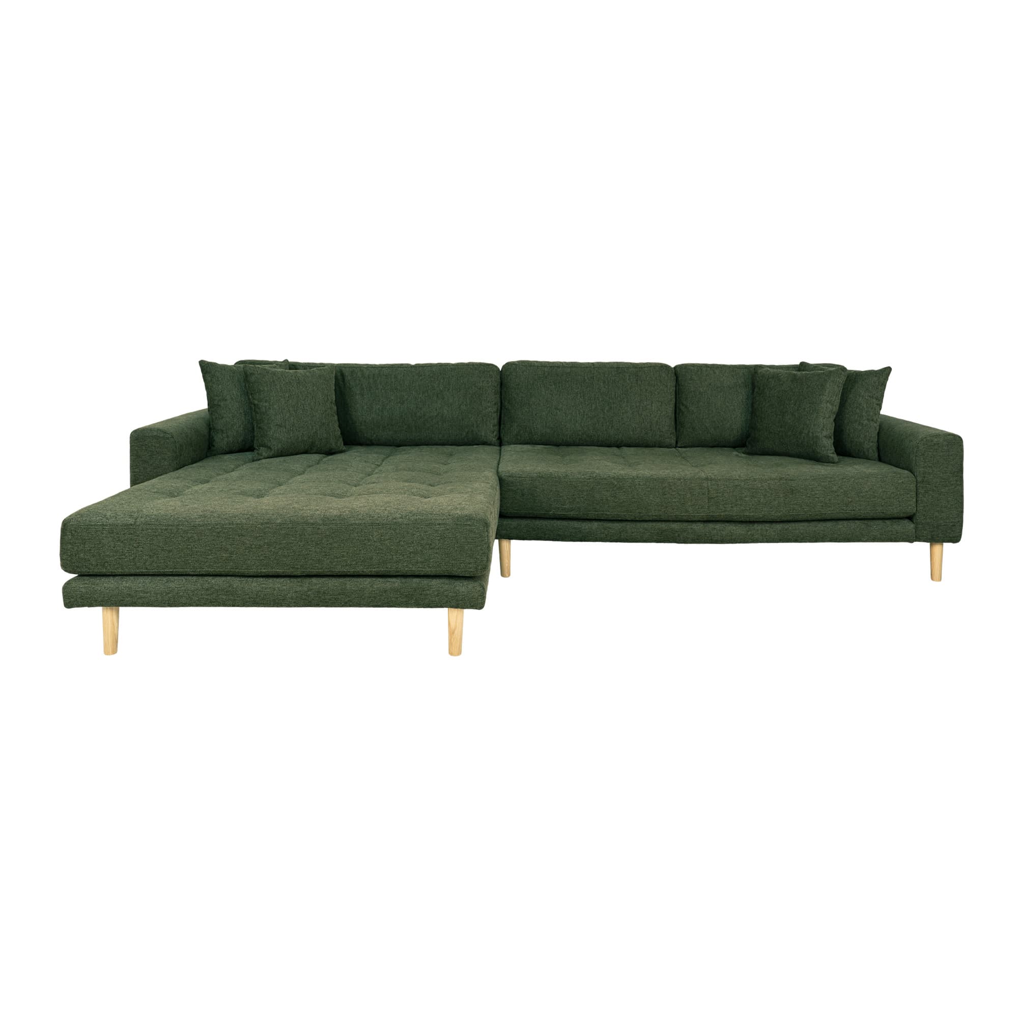 HOUSE NORDIC Lido loungesoffa, med vänster schäslong och 4 kuddar - olivgrön polyester och ek