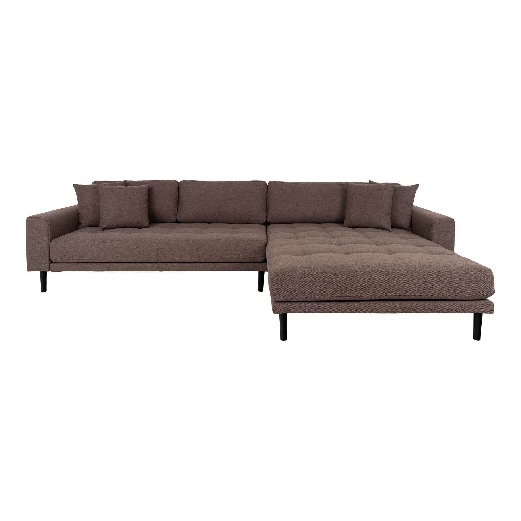 HOUSE NORDIC Lido lounge soffa, höger schäslong, m. 4 kuddar - brun polyester och bok natur