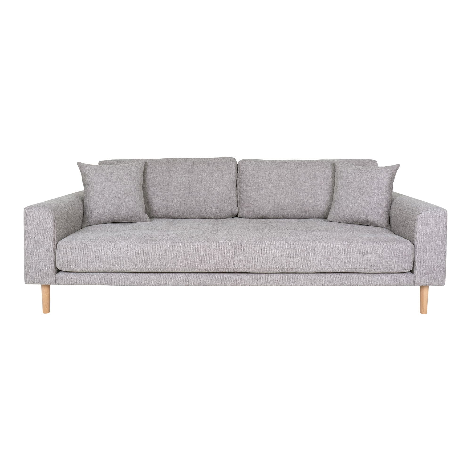 HOUSE NORDIC Lido 3-sitssoffa - 3-sitssoffa, ljusgrå med två kuddar och ben i naturfärgat trä, HN1040