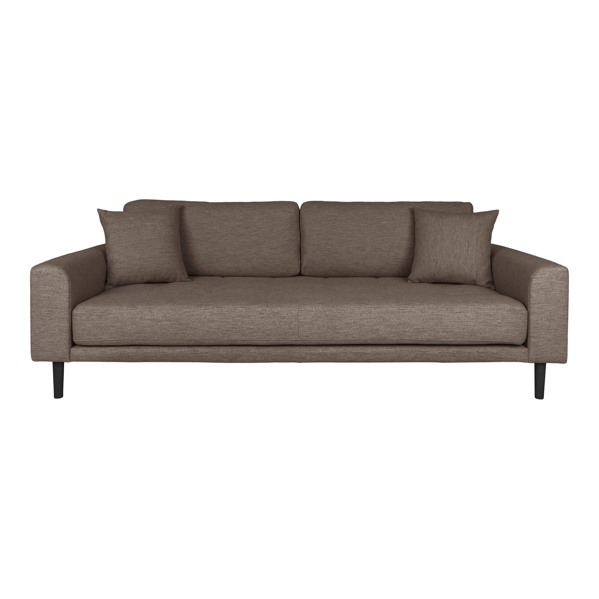 HOUSE NORDIC Lido 3-sitssoffa - 3-sitssoffa, brun med två kuddar och svarta träben, HN1055