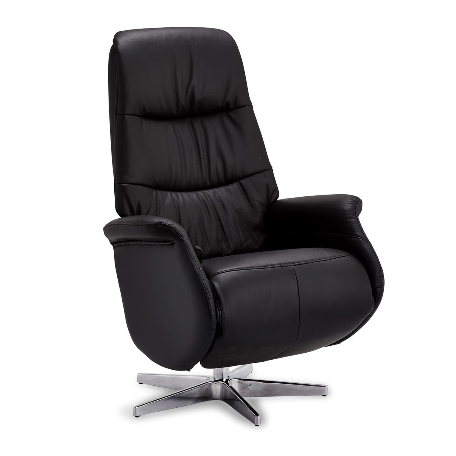Delta Recliner, med Armstöd och Snurrfunktion - Svart Läder med Kromade Ben