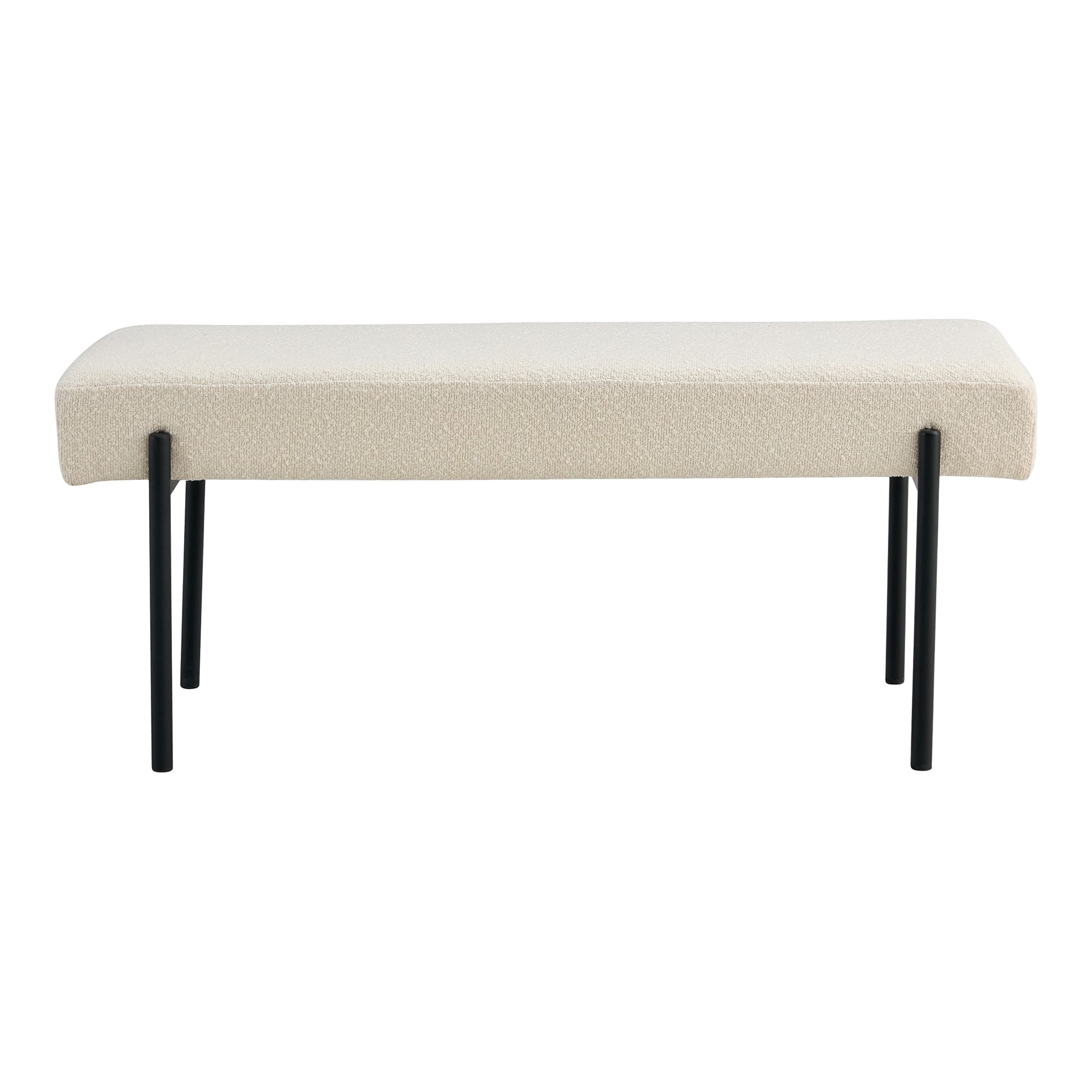 HOUSE NORDIC Swindon bänk, rektangulär - vit bouclé polyestertyg och svart metall (100x36)