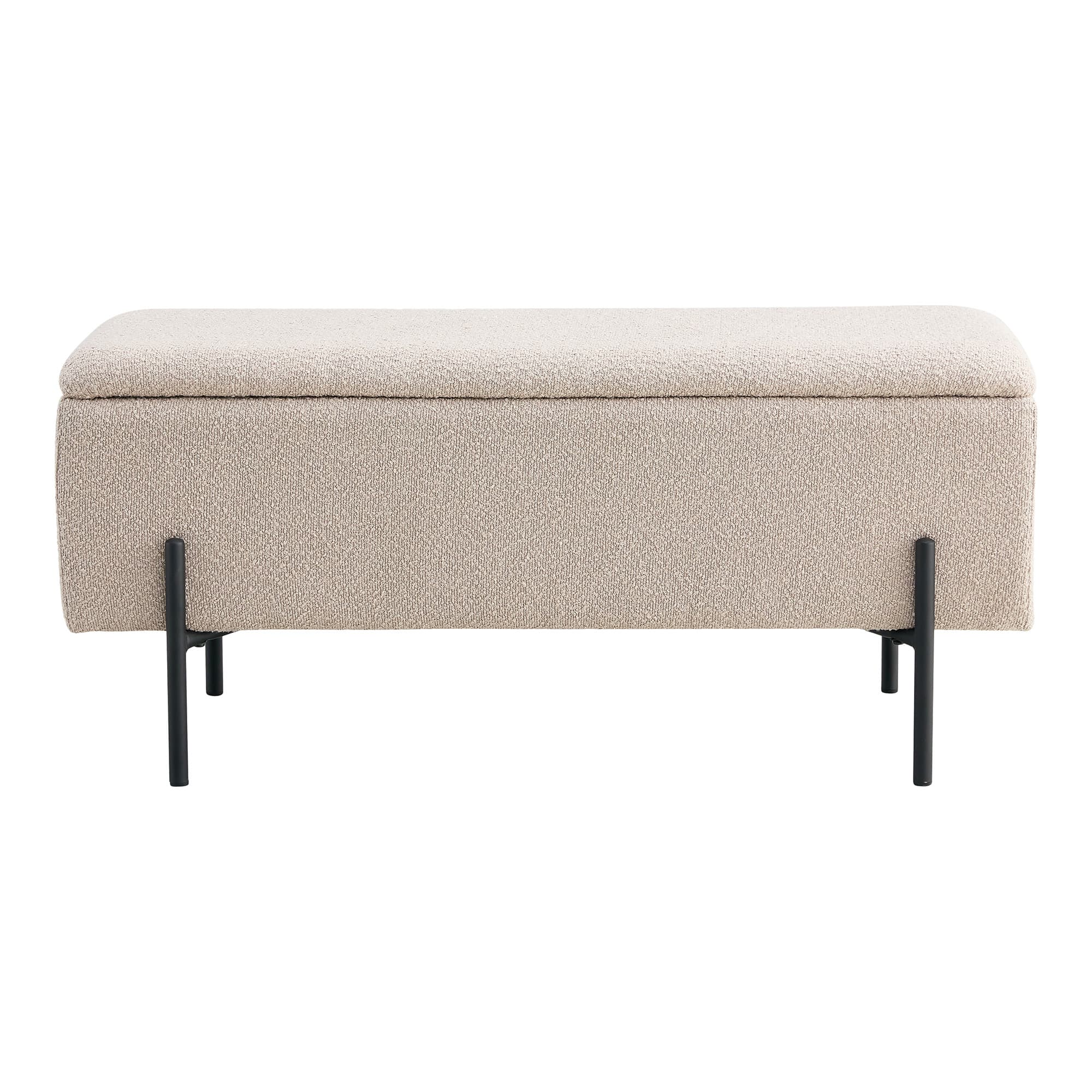 HOUSE NORDIC Watford bänk, med förvaring - beige bouclé polyestertyg och svart metall (95x36,5)