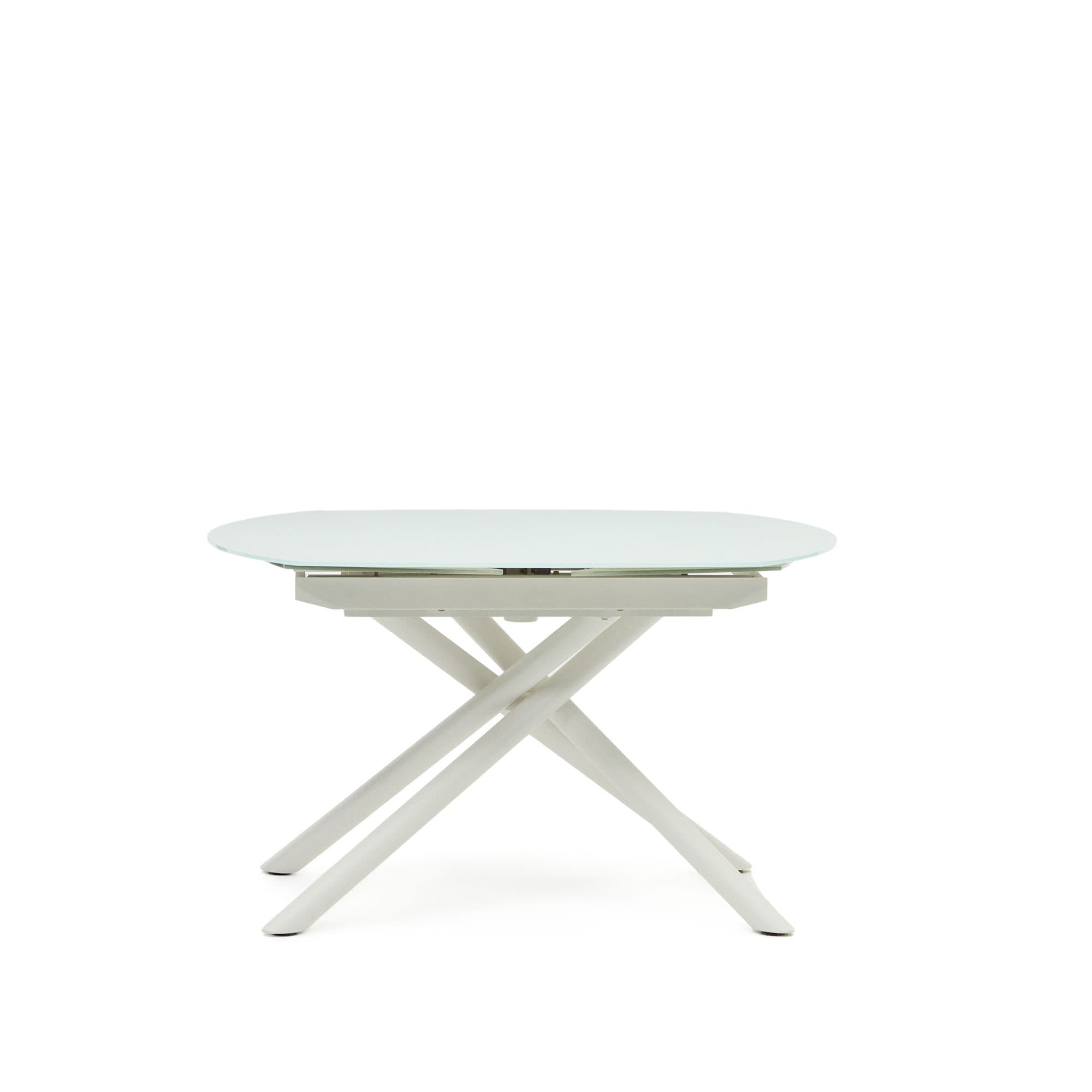 KAVE HOME Yodalia matbord, med utdrag - glas, MDF och vitt stål (130(190)x100)