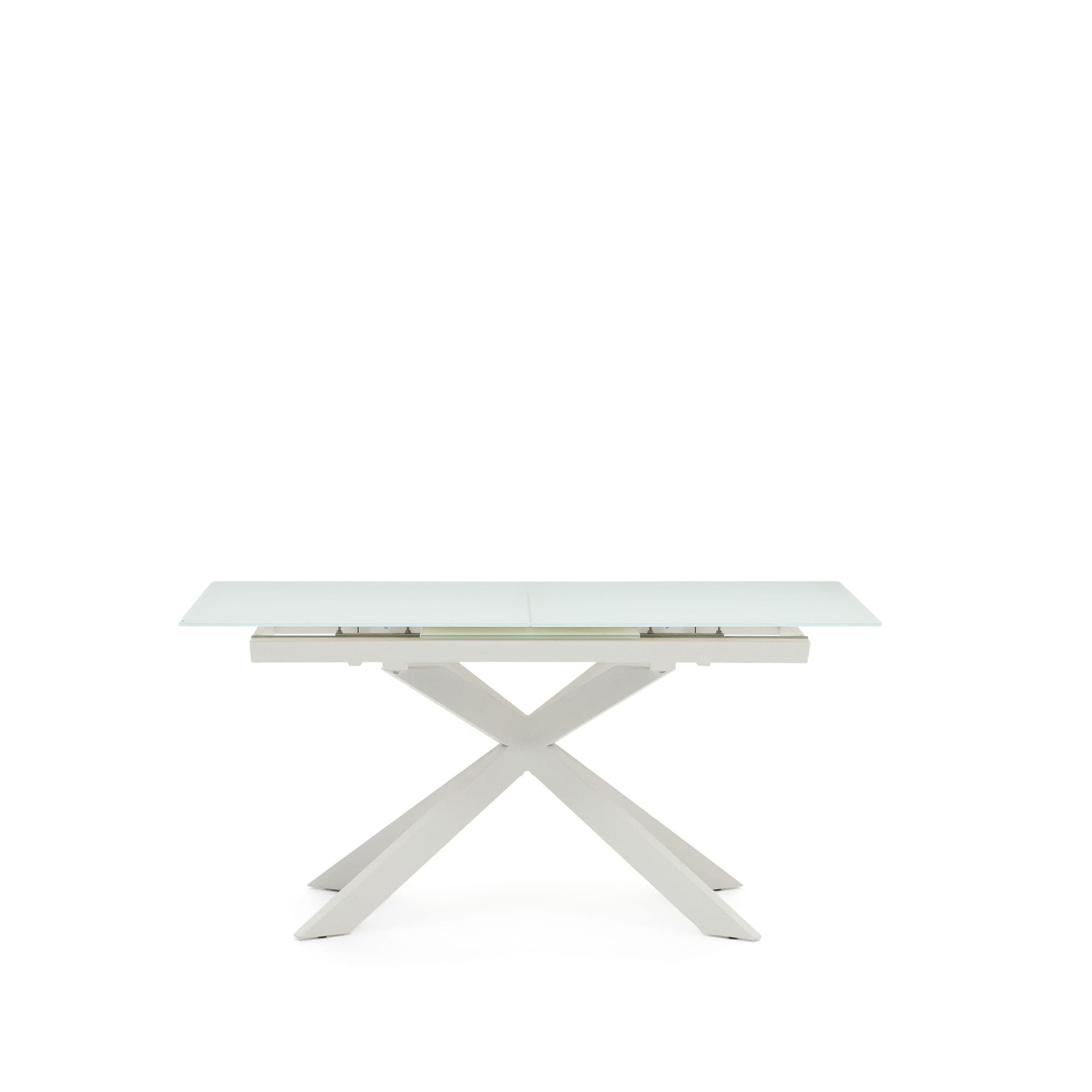 KAVE HOME Vashti matbord, med utdrag - glas, MDF och vitt stål (160(210)x90)
