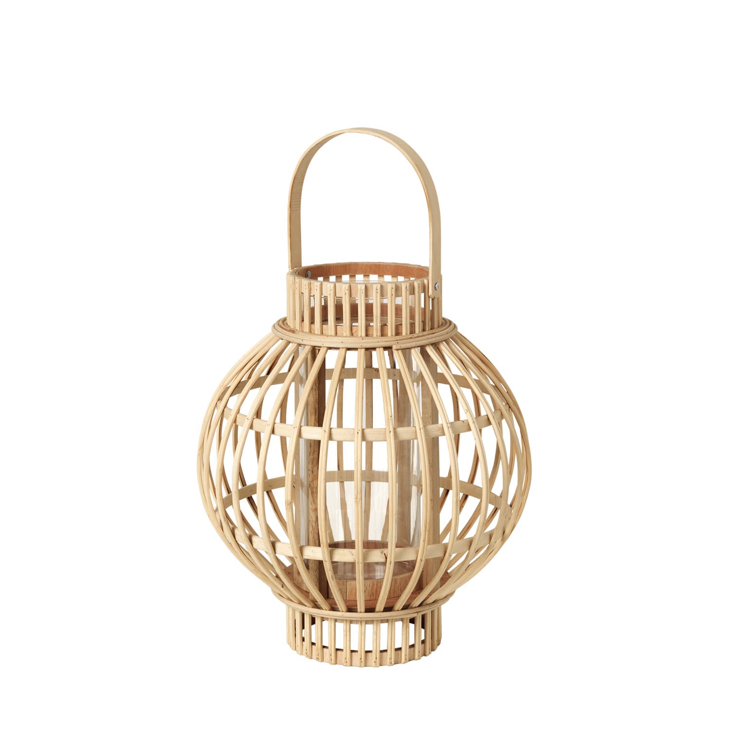 BROSTE COPENHAGEN Globus Lykta, Rund - Glas och Naturlig Bambu (Ø 27 cm)