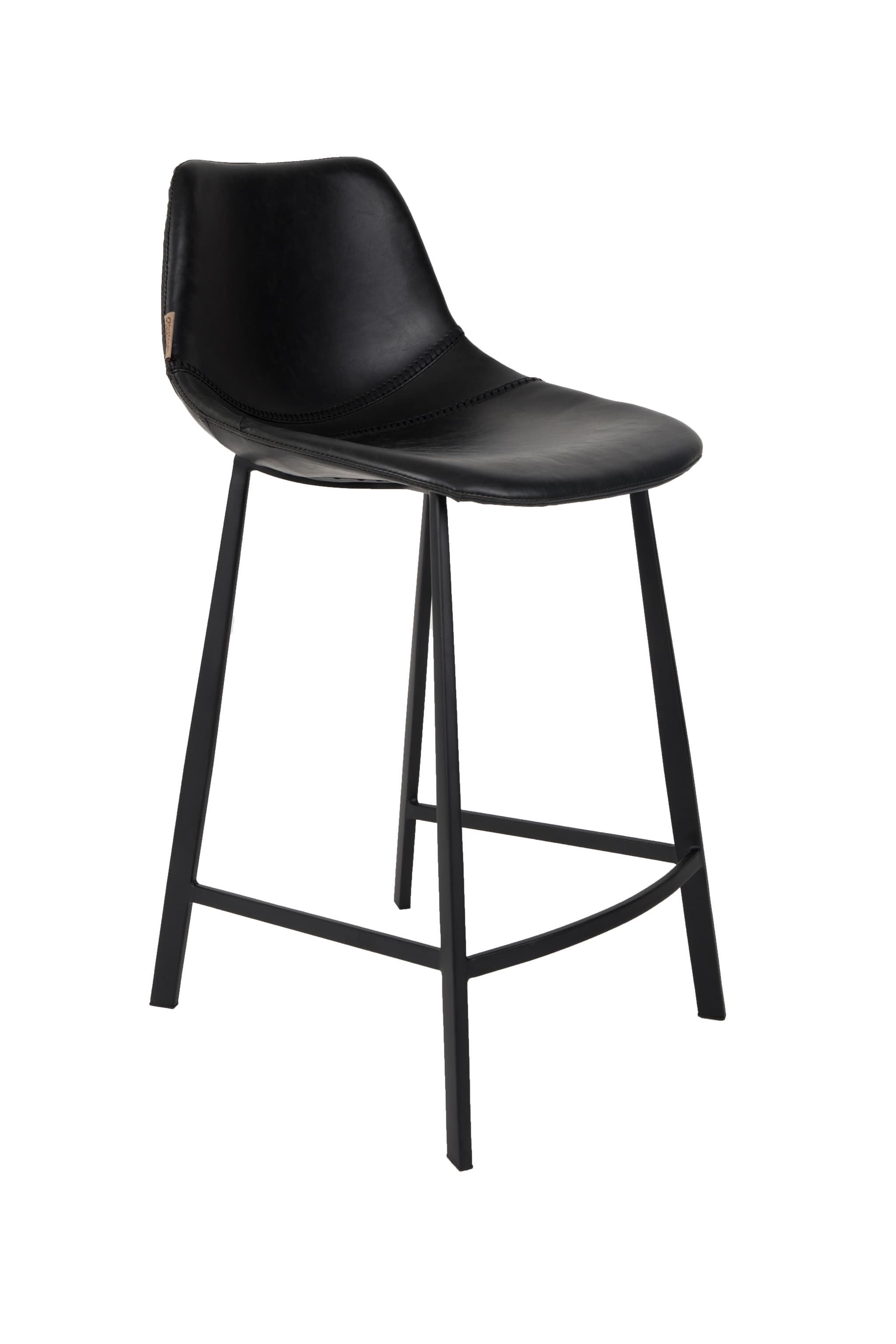 DUTCHBONE Franky barstol, med ryggstöd och fotstöd - svart PU och svart stål (65cm)