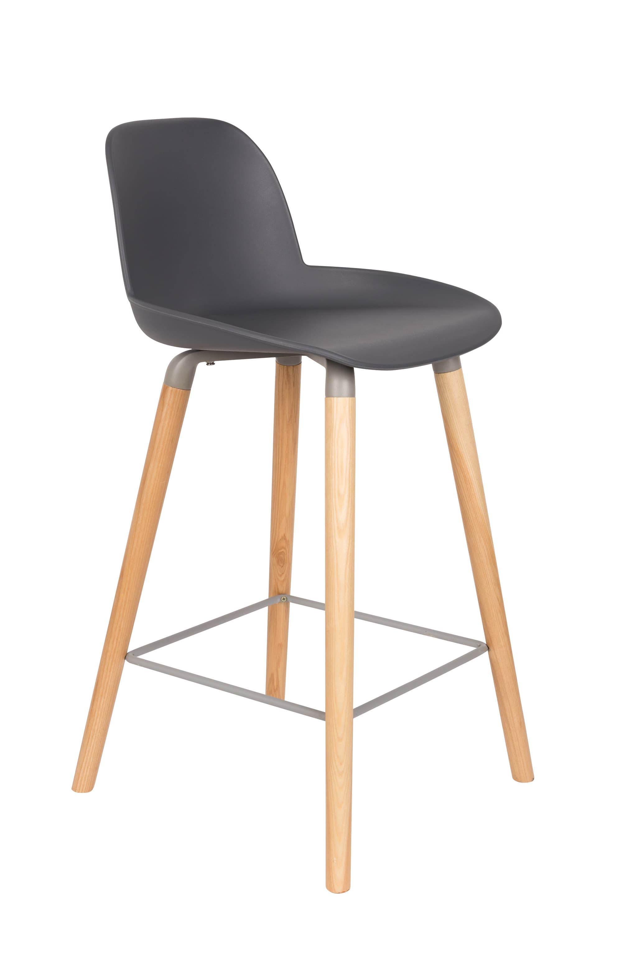 ZUIVER Albert Kuip barpall, med ryggstöd och fotstöd - mörkgrå polypropen/aska (65cm)