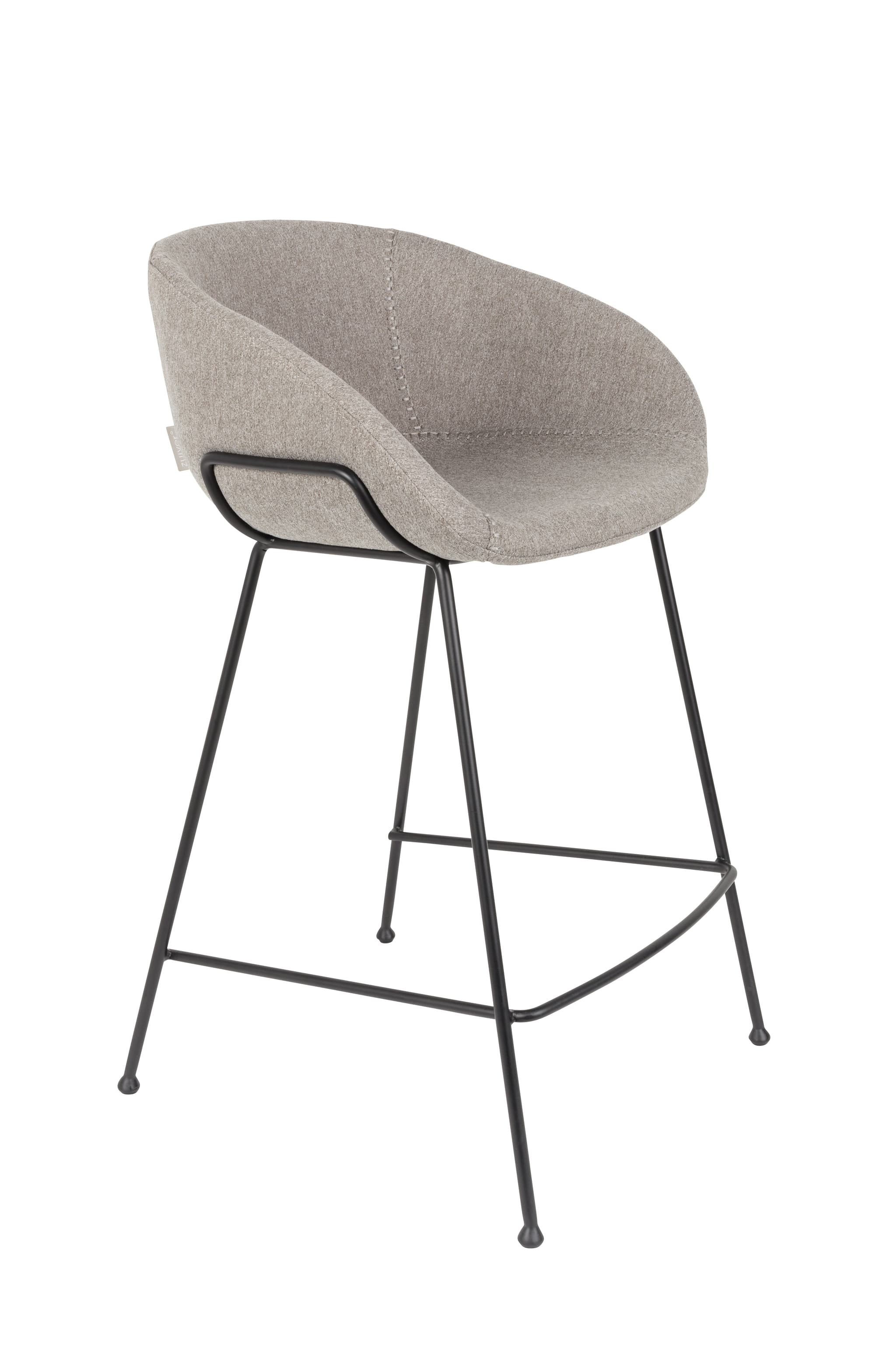 ZUIVER Feston barstol, med ryggstöd, armstöd och fotstöd - grå polyester och svart stål (65cm)