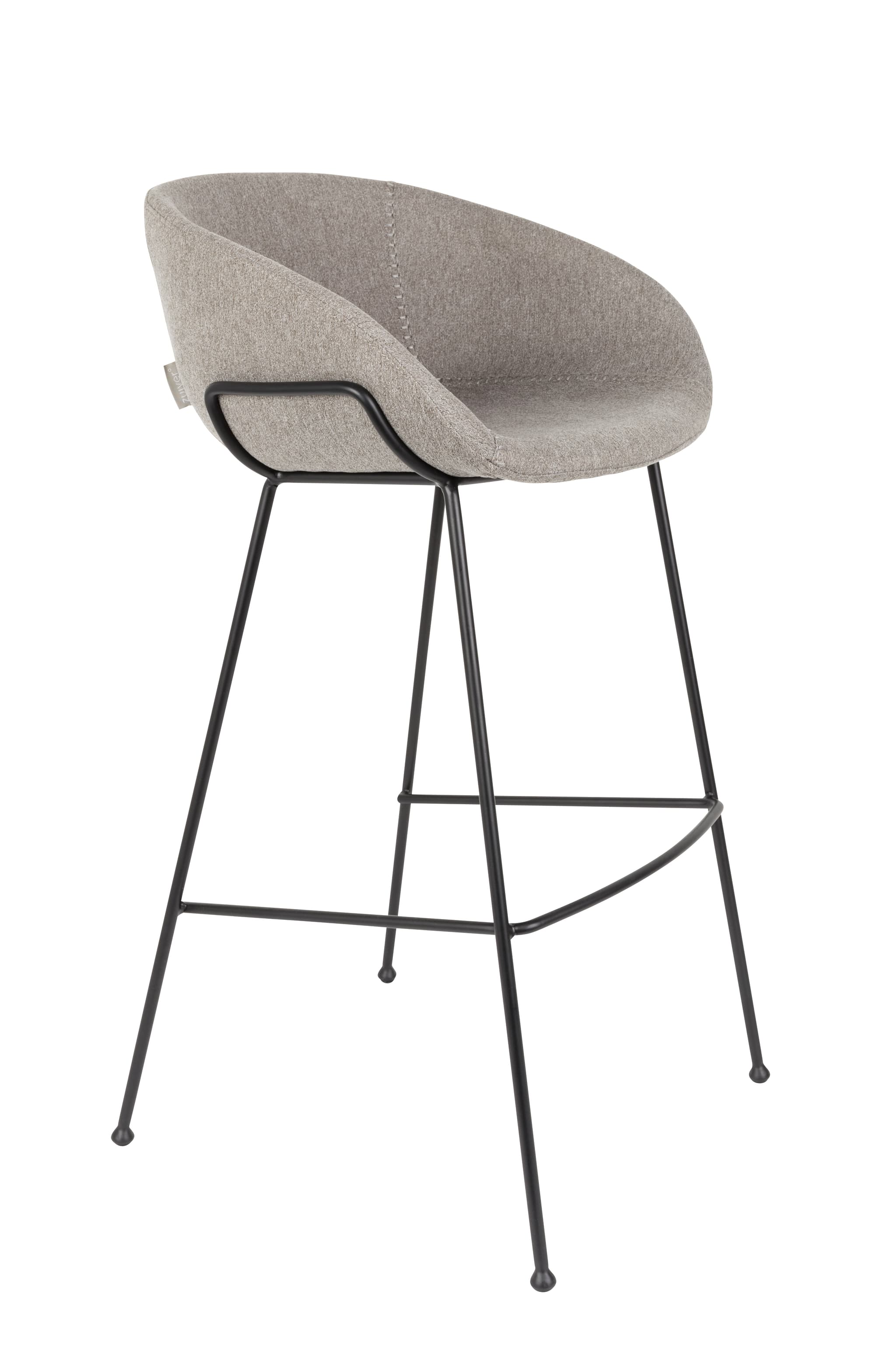 ZUIVER Feston barstol, med ryggstöd, armstöd och fotstöd - grå polyester och svart stål (76cm)