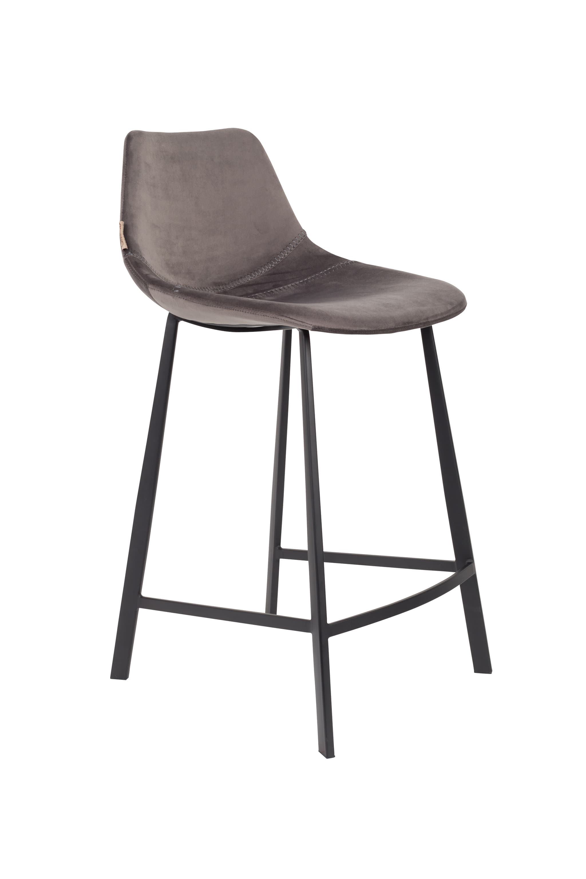 DUTCHBONE Franky barstol, med ryggstöd och fotstöd - grått sammetstyg och svart stål (65cm)