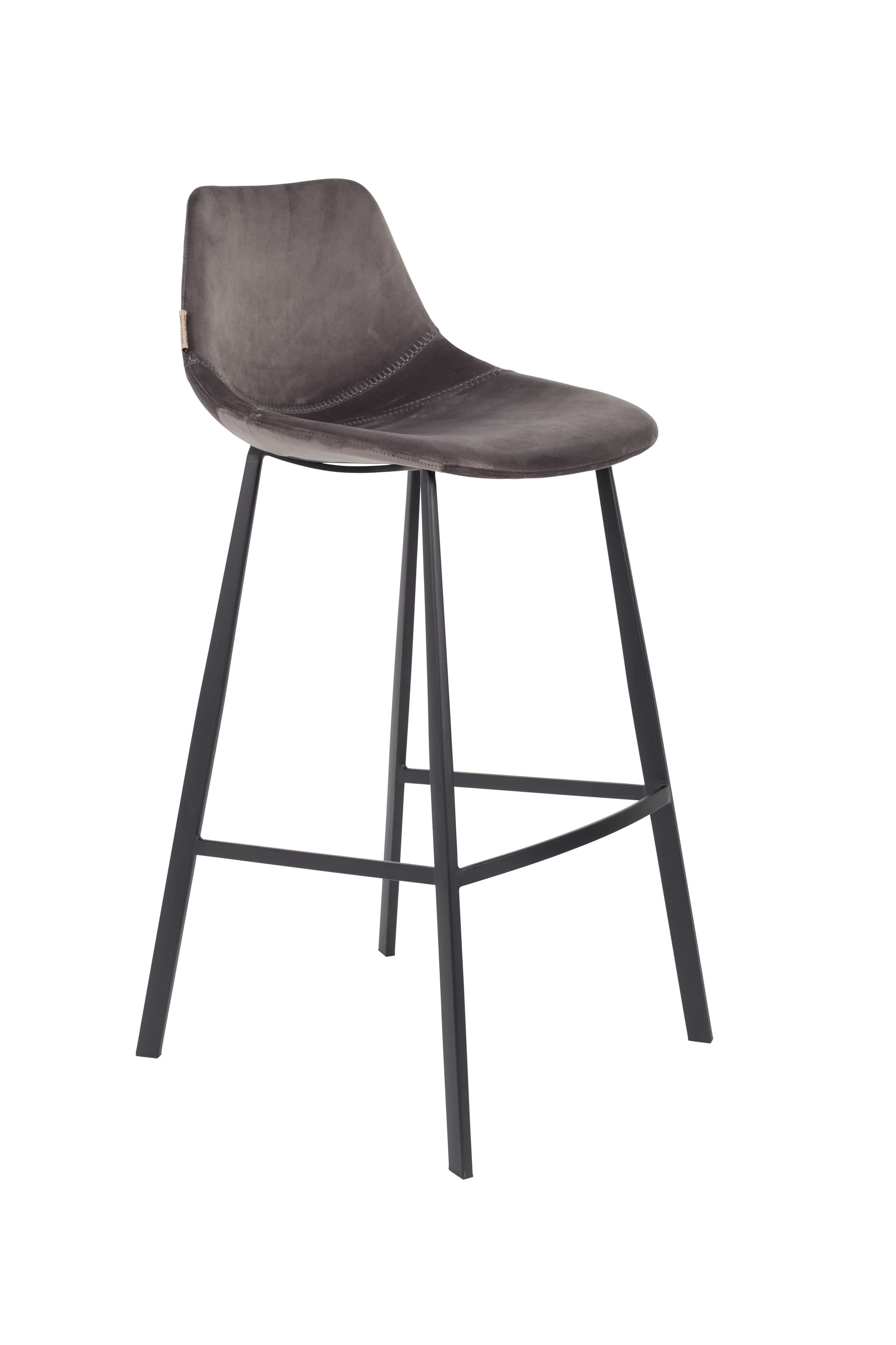 DUTCHBONE Franky barstol, med ryggstöd och fotstöd - grått sammetstyg och svart stål (80cm)
