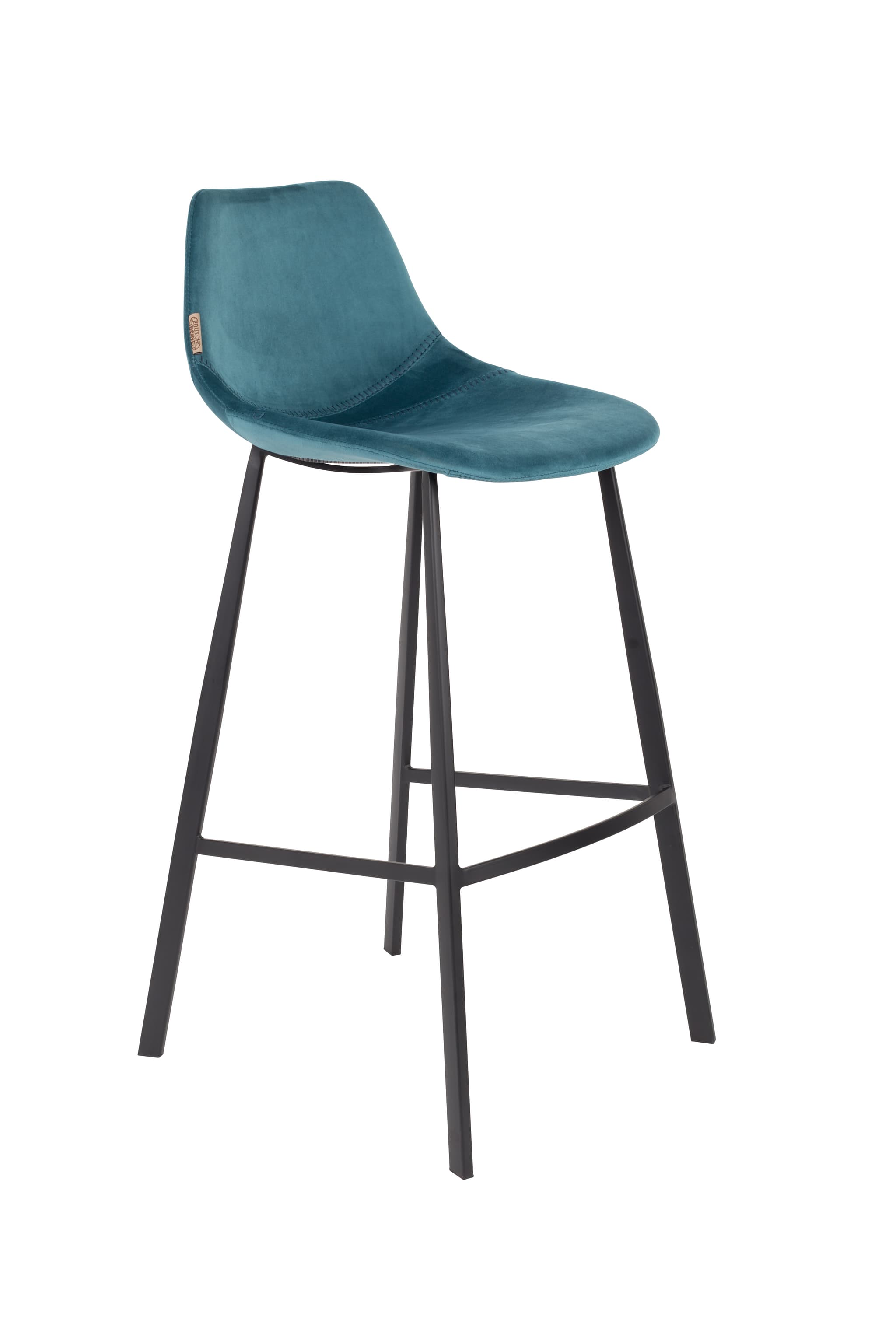 DUTCHBONE Franky barstol, med ryggstöd och fotstöd - bensin sammetstyg och svart stål (80cm)